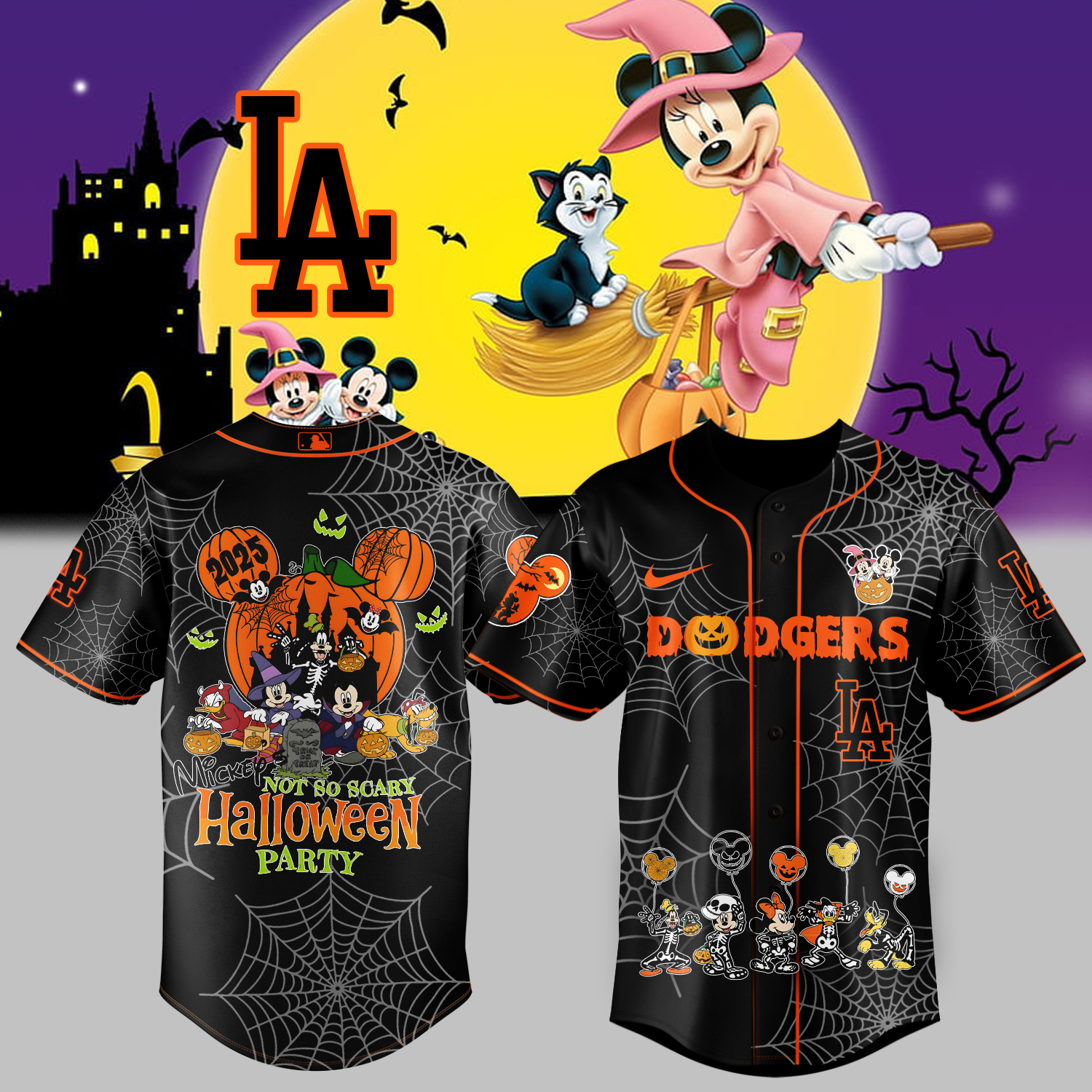 Mckenzieshoponline Los Angeles Dodgers MLB x Mickey and Friend Halloween Personalized Baseball Jersey For Fans