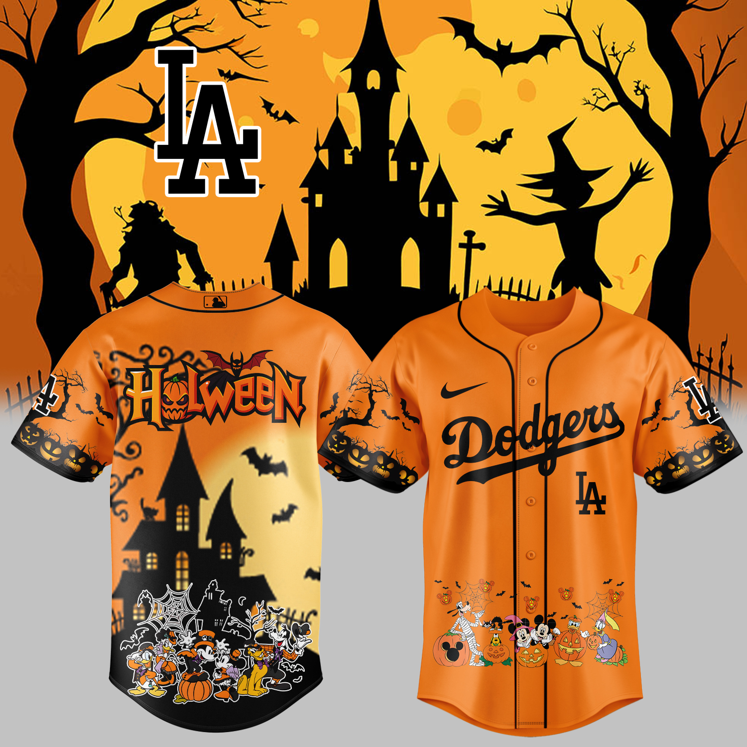 Mckenzieshoponline Los Angeles Dodgers MLB x Mickey and Friend Halloween Personalized Baseball Jersey For Fans