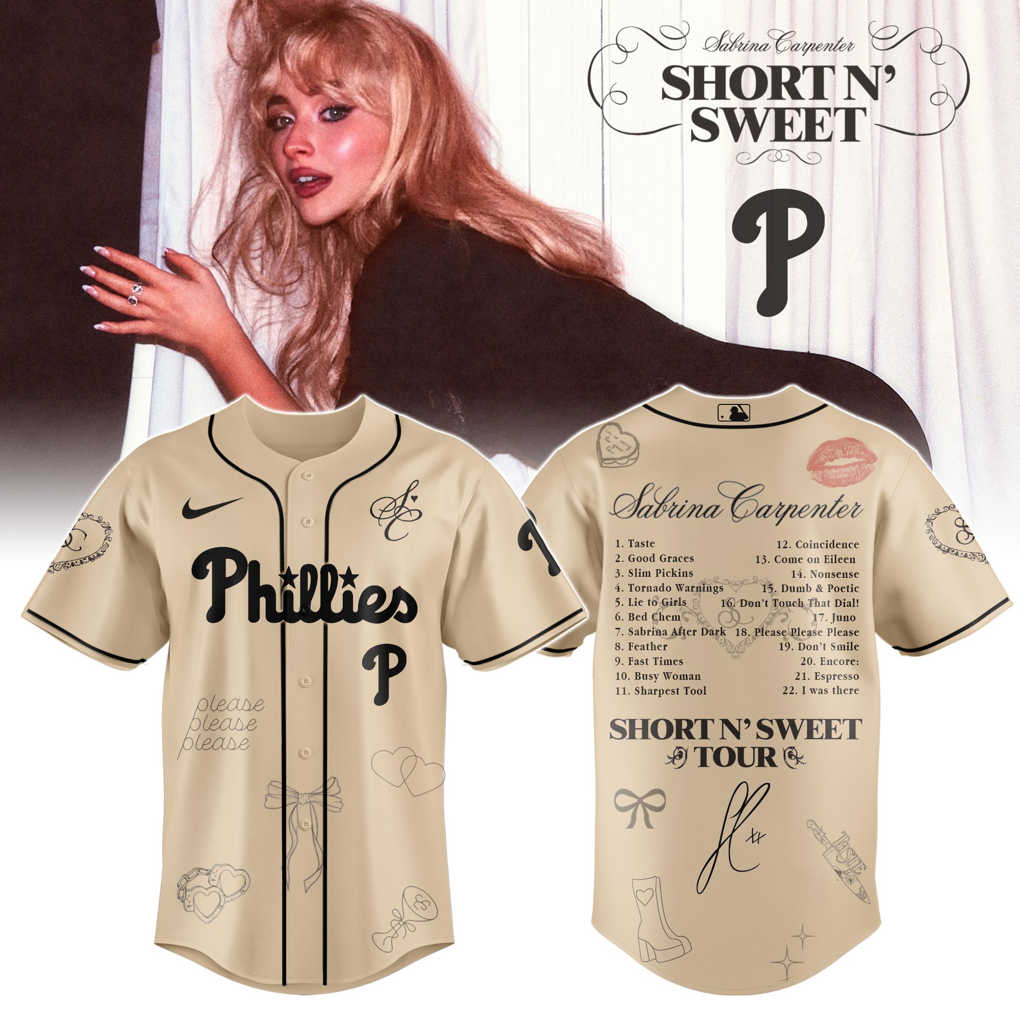 Mckenzieshoponline Los Angeles Dodgers MLB x Sabrina Carpenter Short n' Sweet Tour Personalized Baseball Jersey For Fans