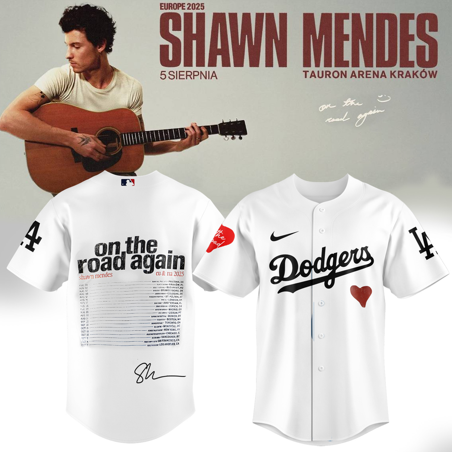 Mckenzieshoponline Los Angeles Dodgers MLB x Shawn Mendes On The Road Again Personalized Baseball Jersey For Fans