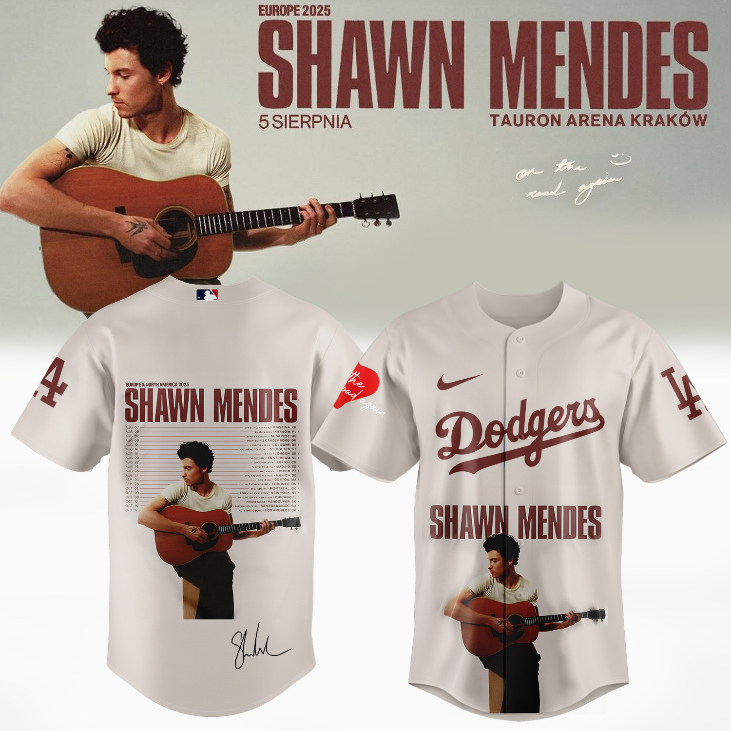 Mckenzieshoponline Los Angeles Dodgers MLB x Shawn Mendes On The Road Again Personalized Baseball Jersey For Fans