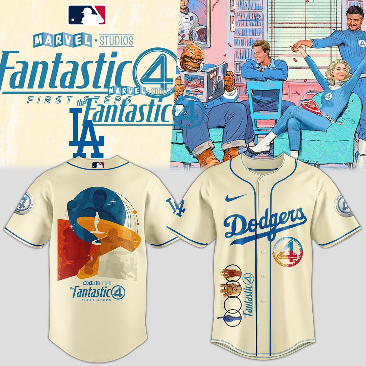 Mckenzieshoponline Los Angeles Dodgers MLB x The Fantastic Four Personalized Baseball Jersey For Fans