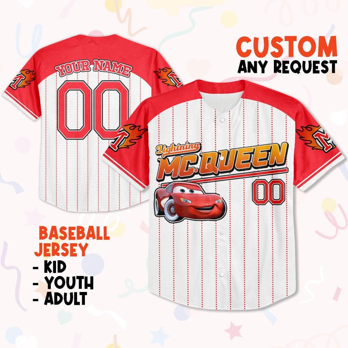 Mckenzieshoponline Mcqueen Red Cool Disney Cars Lightning Mcqueen Personalized Baseball Jersey For Fans