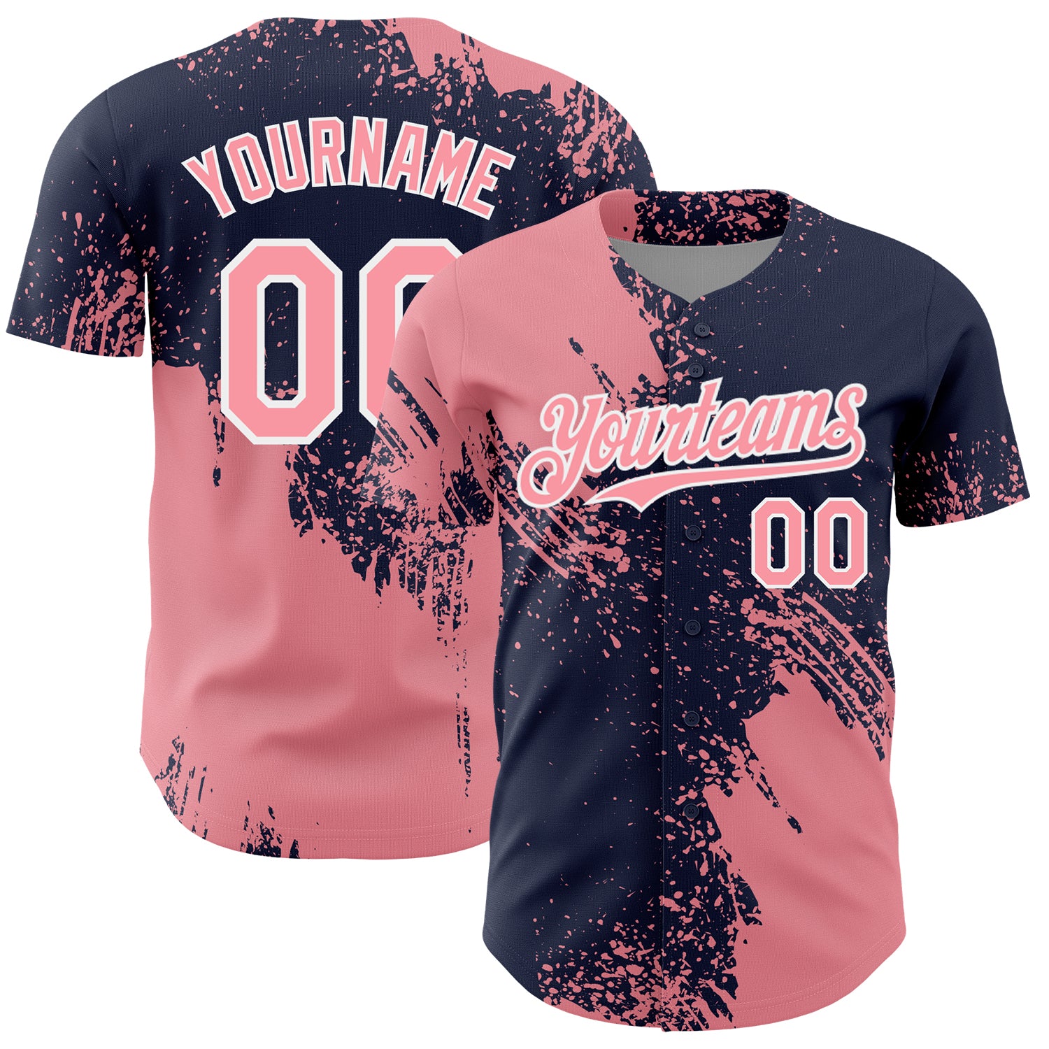 Mckenzieshoponline Medium Pink Navy White 3D Pattern Design Abstract Brush Stroke Personalized Baseball Jersey For Fans