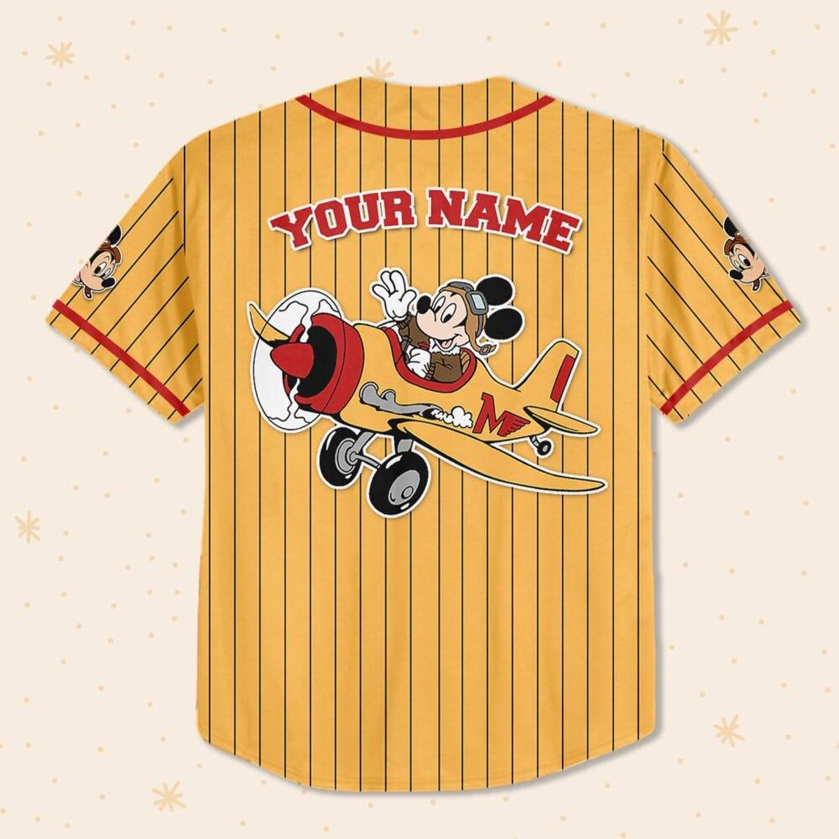 Mckenzieshoponline Mickey Mouse Fly A Plane Yellow Red Personalized Baseball Jersey For Fans - Image 4