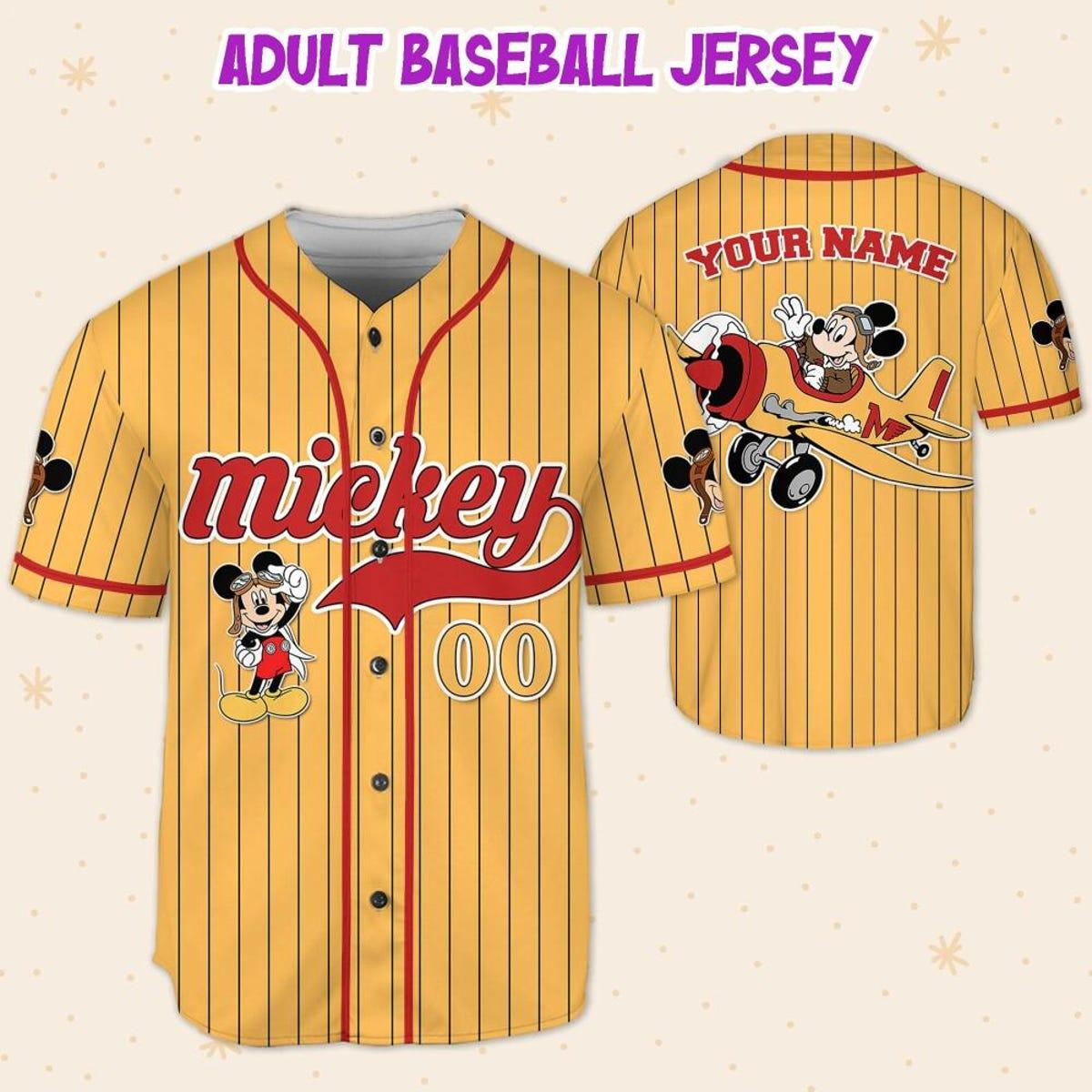 Mckenzieshoponline Mickey Mouse Fly A Plane Yellow Red Personalized Baseball Jersey For Fans - Image 6