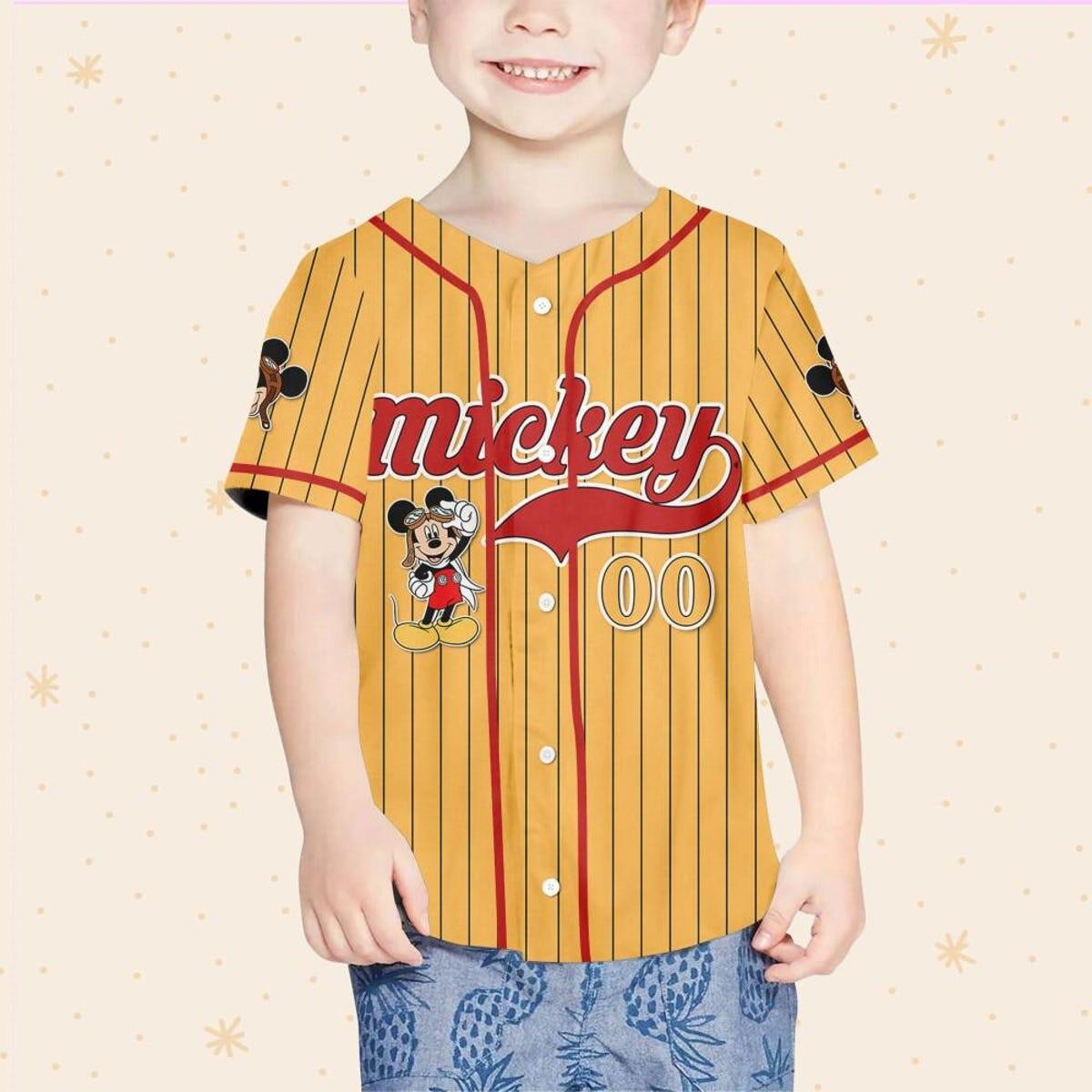 Mckenzieshoponline Mickey Mouse Fly A Plane Yellow Red Personalized Baseball Jersey For Fans - Image 5