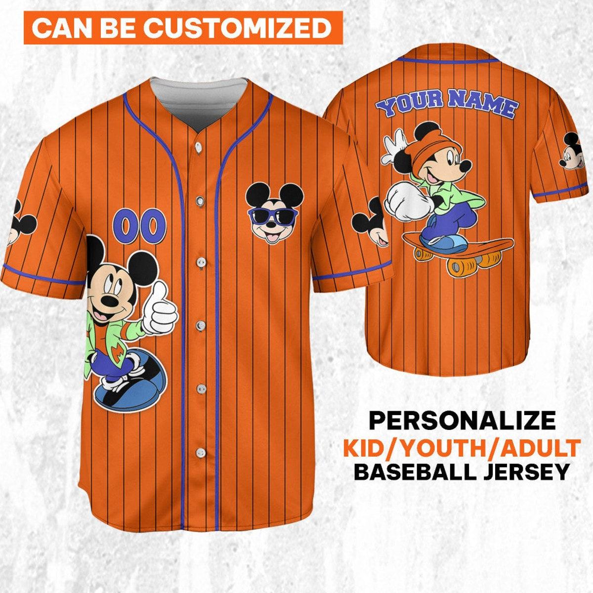 Mckenzieshoponline Mickey Mouse Happy Young Orange Blue Dark Personalized Baseball Jersey For Fans - Image 2