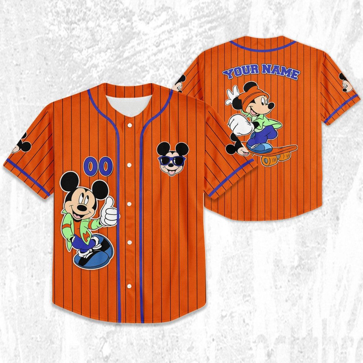 Mckenzieshoponline Mickey Mouse Happy Young Orange Blue Dark Personalized Baseball Jersey For Fans - Image 3