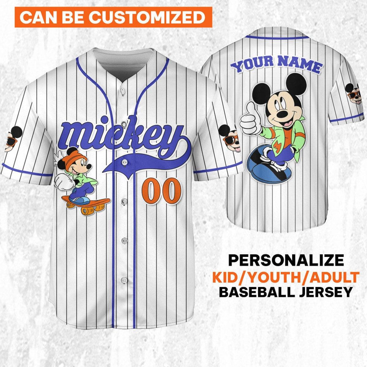 Mckenzieshoponline Mickey Mouse Happy Young White Blue Dark Personalized Baseball Jersey For Fans