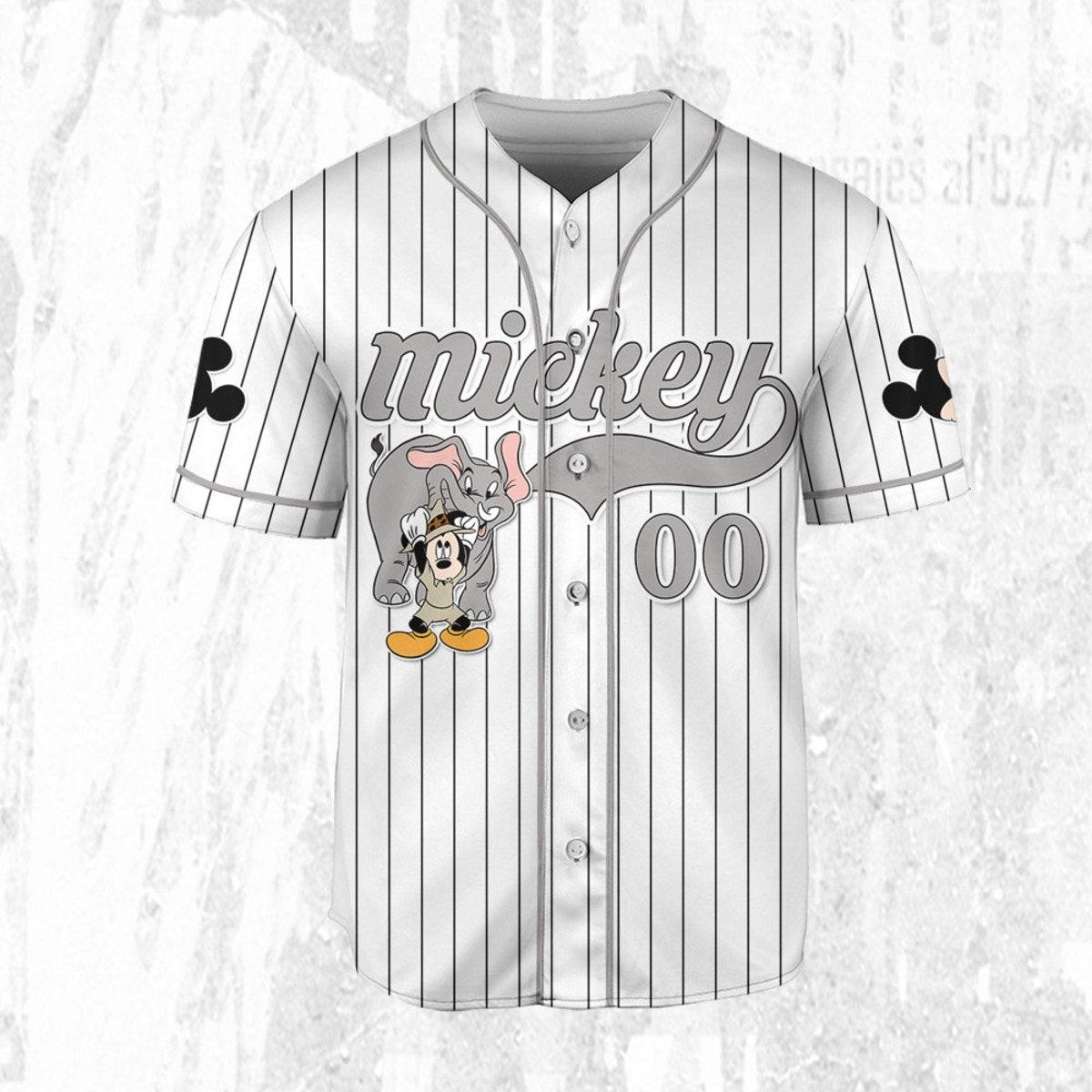 Mckenzieshoponline Mickey Mouse Play With Elephant White Gray Personalized Baseball Jersey For Fans - Image 4