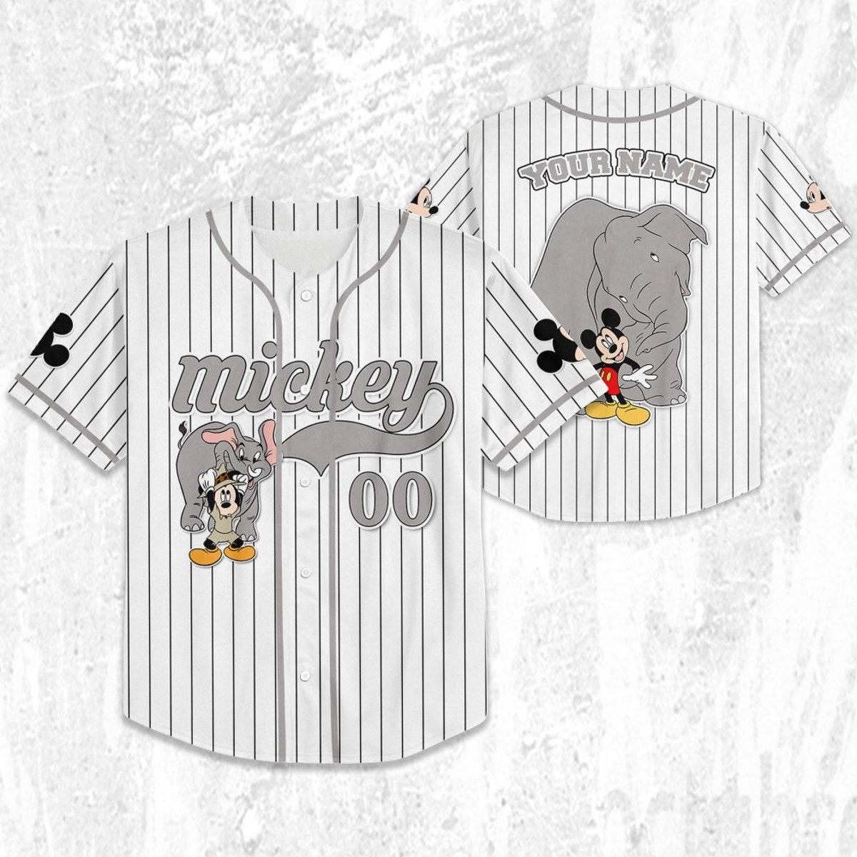 Mckenzieshoponline Mickey Mouse Play With Elephant White Gray Personalized Baseball Jersey For Fans - Image 3