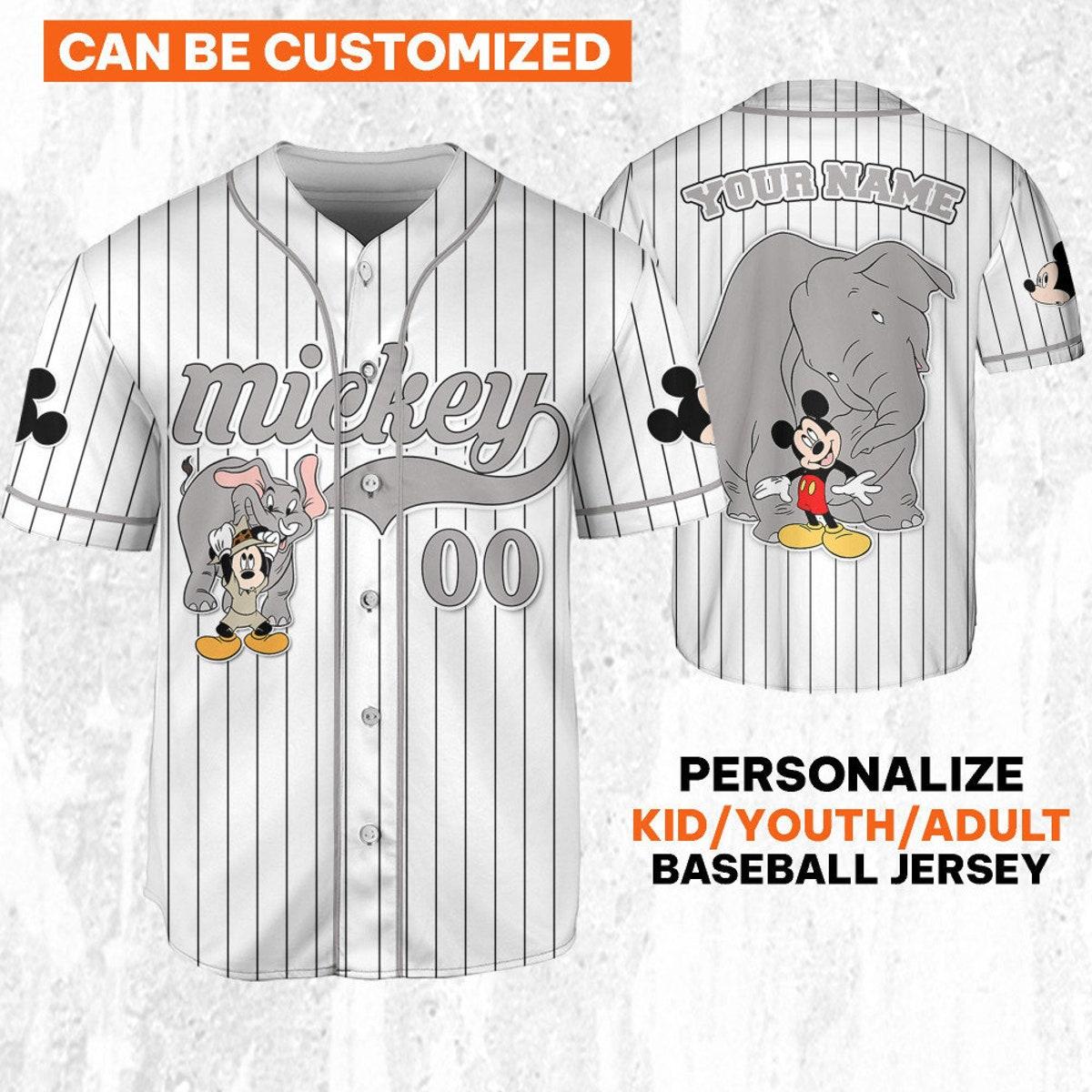 Mckenzieshoponline Mickey Mouse Play With Elephant White Gray Personalized Baseball Jersey For Fans