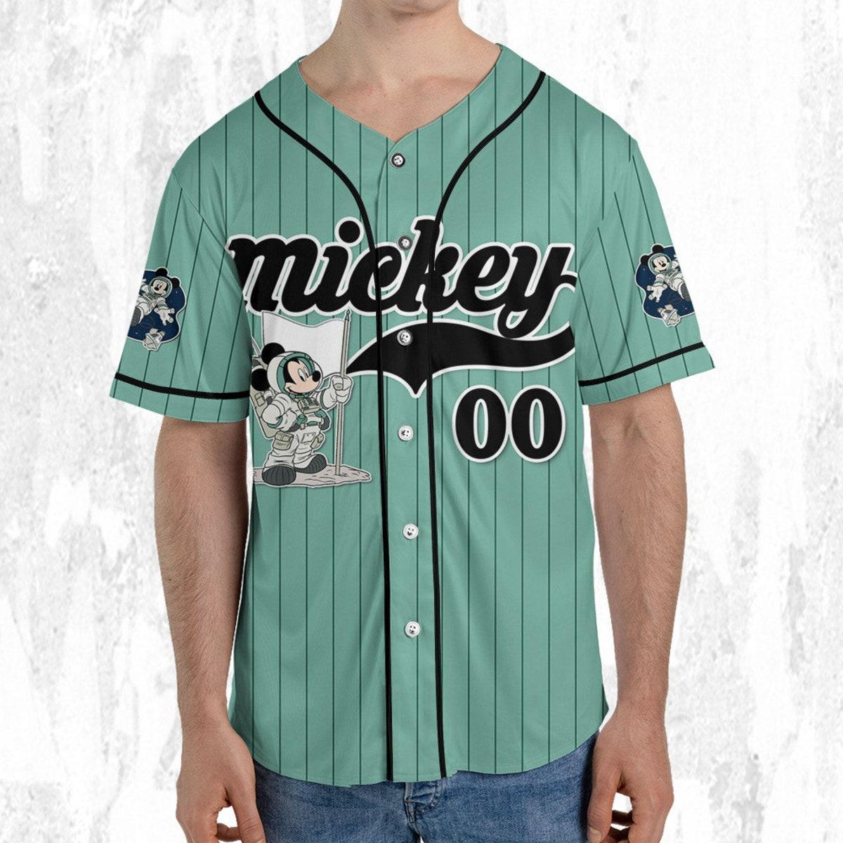 Mckenzieshoponline Mickey Mouse Space Flag Blue Green Black Personalized Baseball Jersey For Fans - Image 6