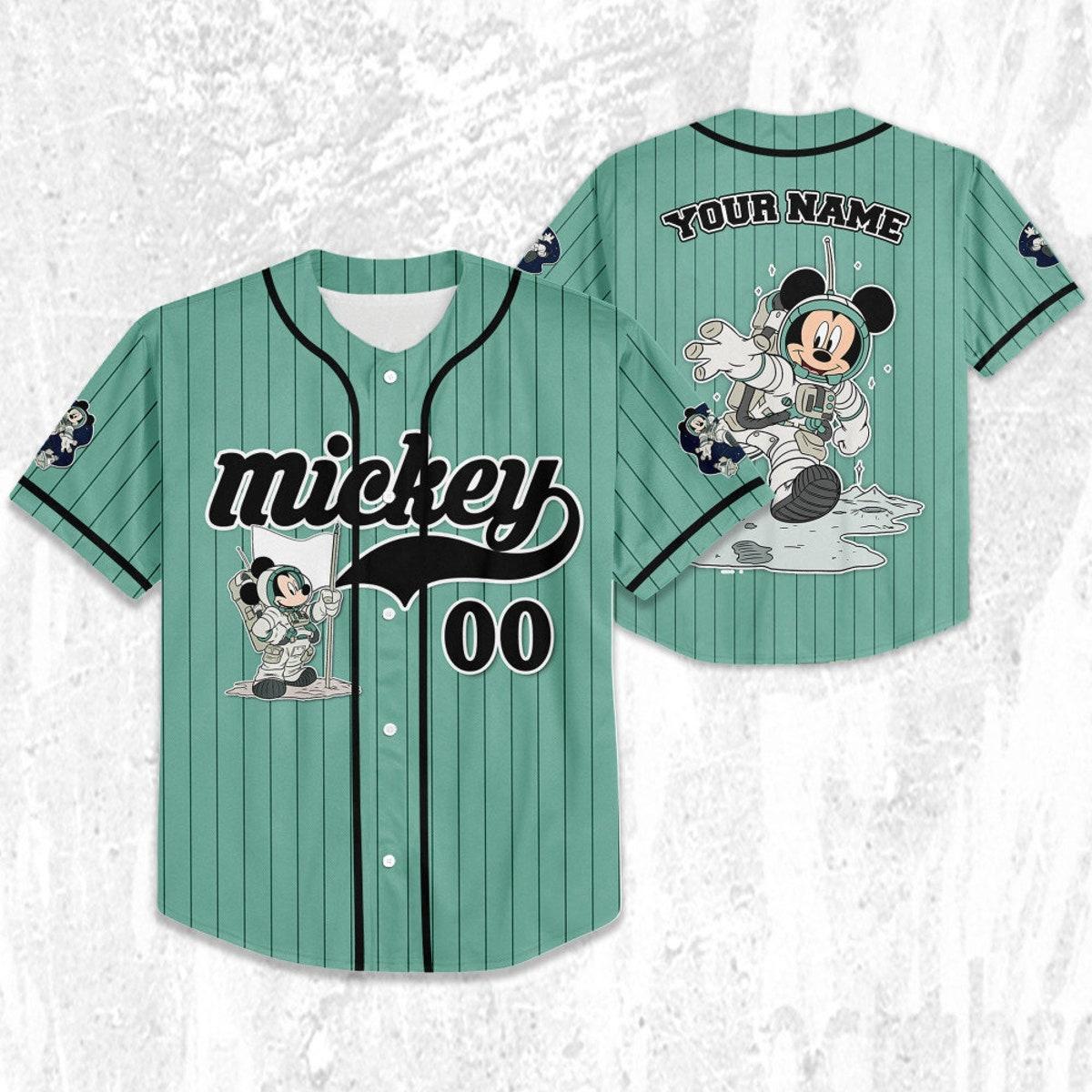 Mckenzieshoponline Mickey Mouse Space Flag Blue Green Black Personalized Baseball Jersey For Fans - Image 3
