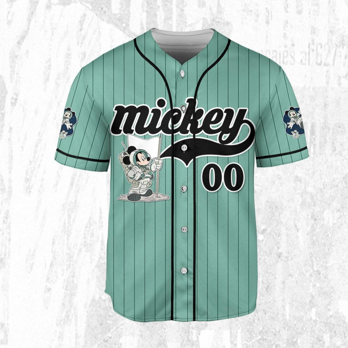 Mckenzieshoponline Mickey Mouse Space Flag Blue Green Black Personalized Baseball Jersey For Fans - Image 4
