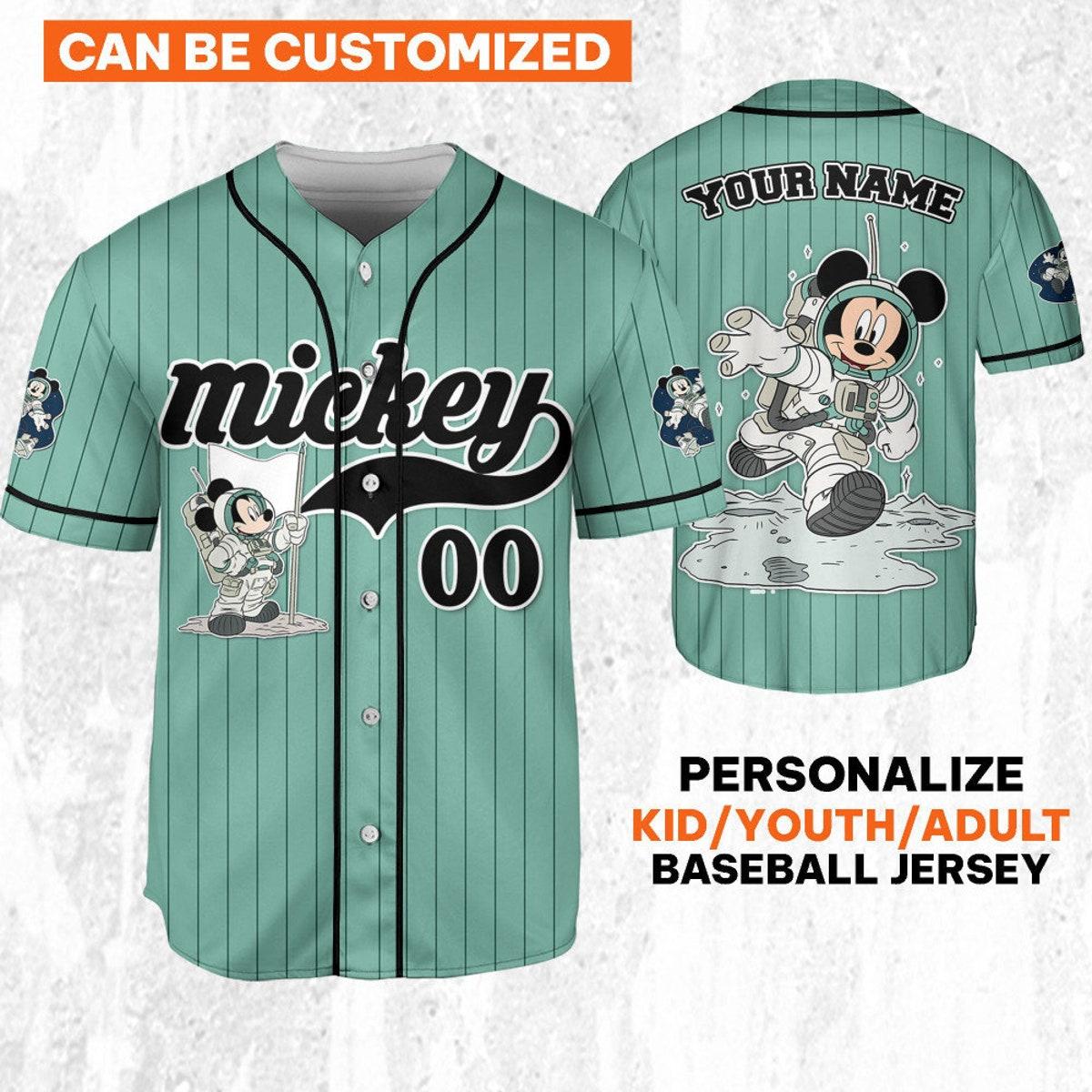 Mckenzieshoponline Mickey Mouse Space Flag Blue Green Black Personalized Baseball Jersey For Fans - Image 2