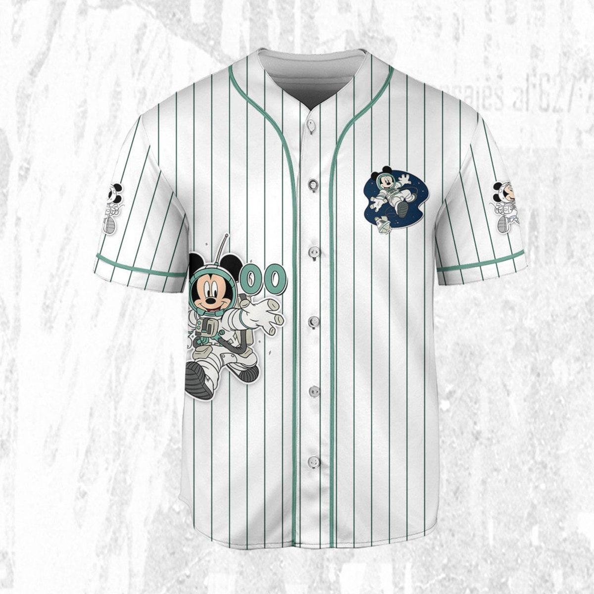 Mckenzieshoponline Mickey Mouse Space Space Travel White Blue Personalized Baseball Jersey For Fans - Image 4