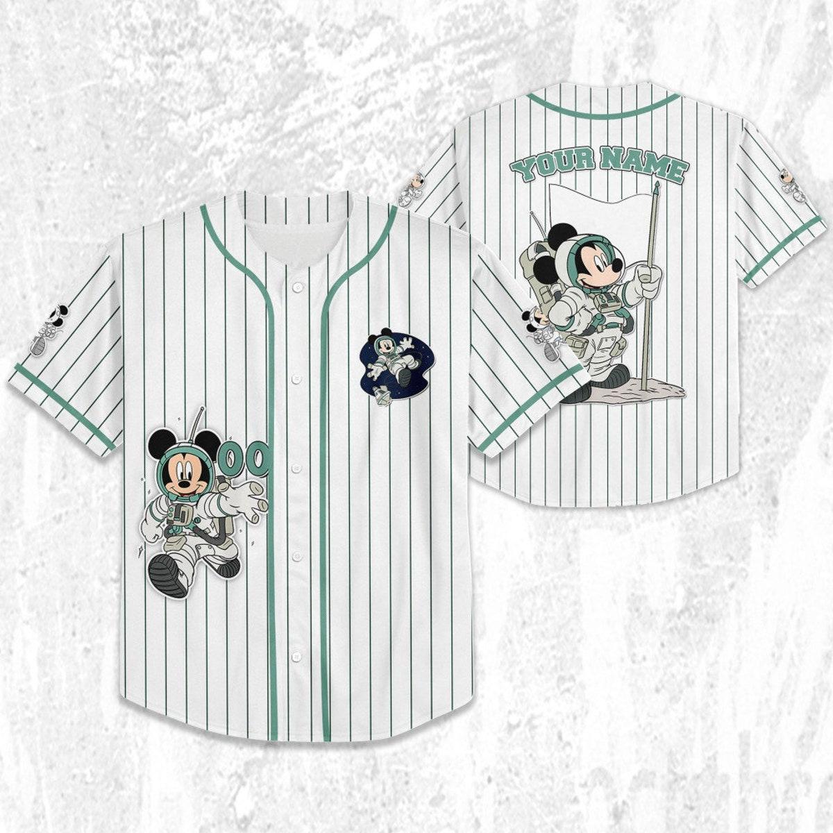 Mckenzieshoponline Mickey Mouse Space Space Travel White Blue Personalized Baseball Jersey For Fans - Image 3