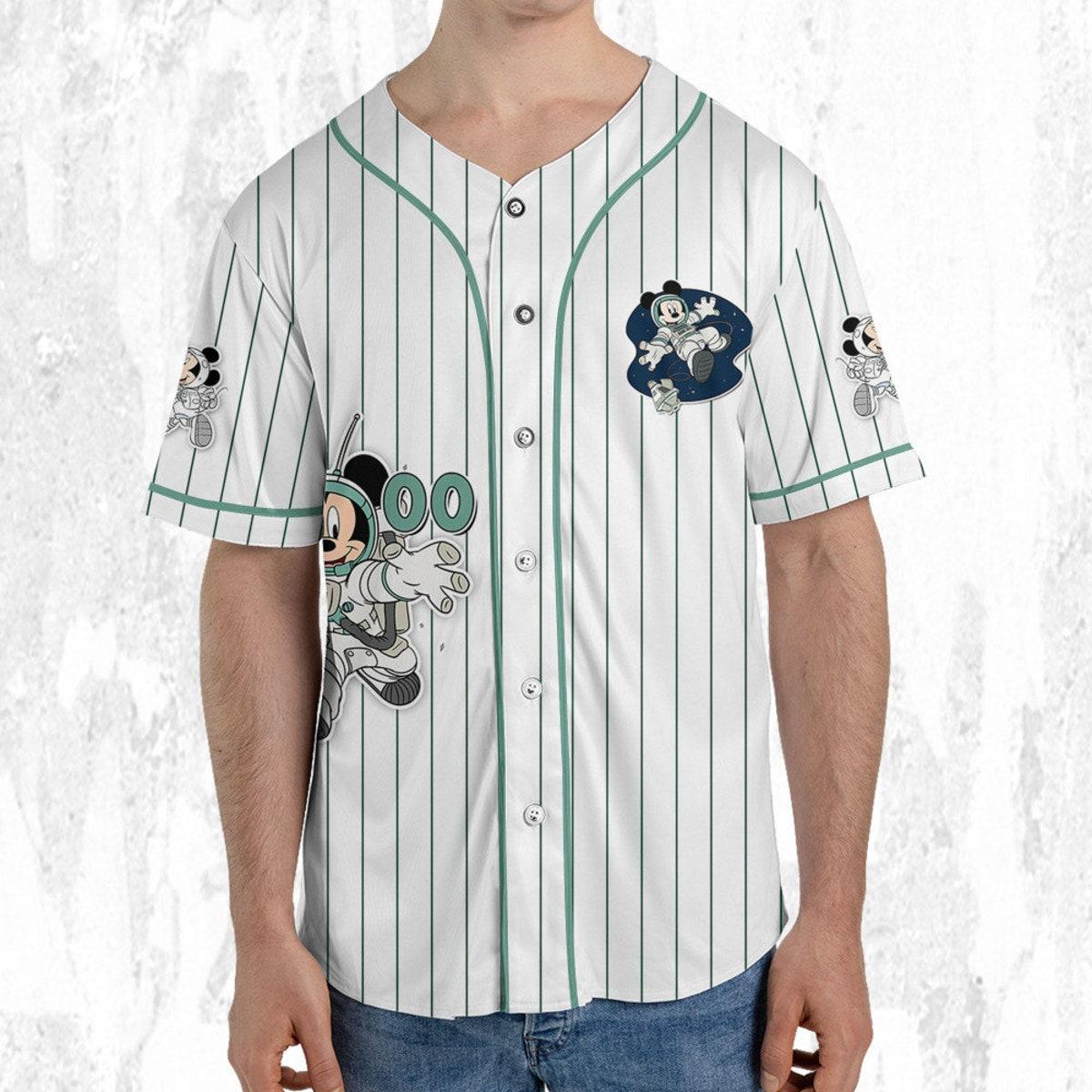 Mckenzieshoponline Mickey Mouse Space Space Travel White Blue Personalized Baseball Jersey For Fans - Image 6