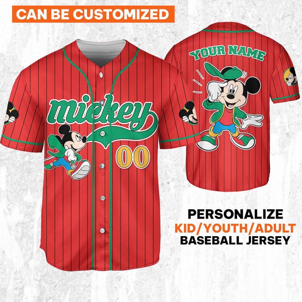 Mckenzieshoponline Mickey Mouse Young White Red Dark Green Personalized Baseball Jersey For Fans - Image 2