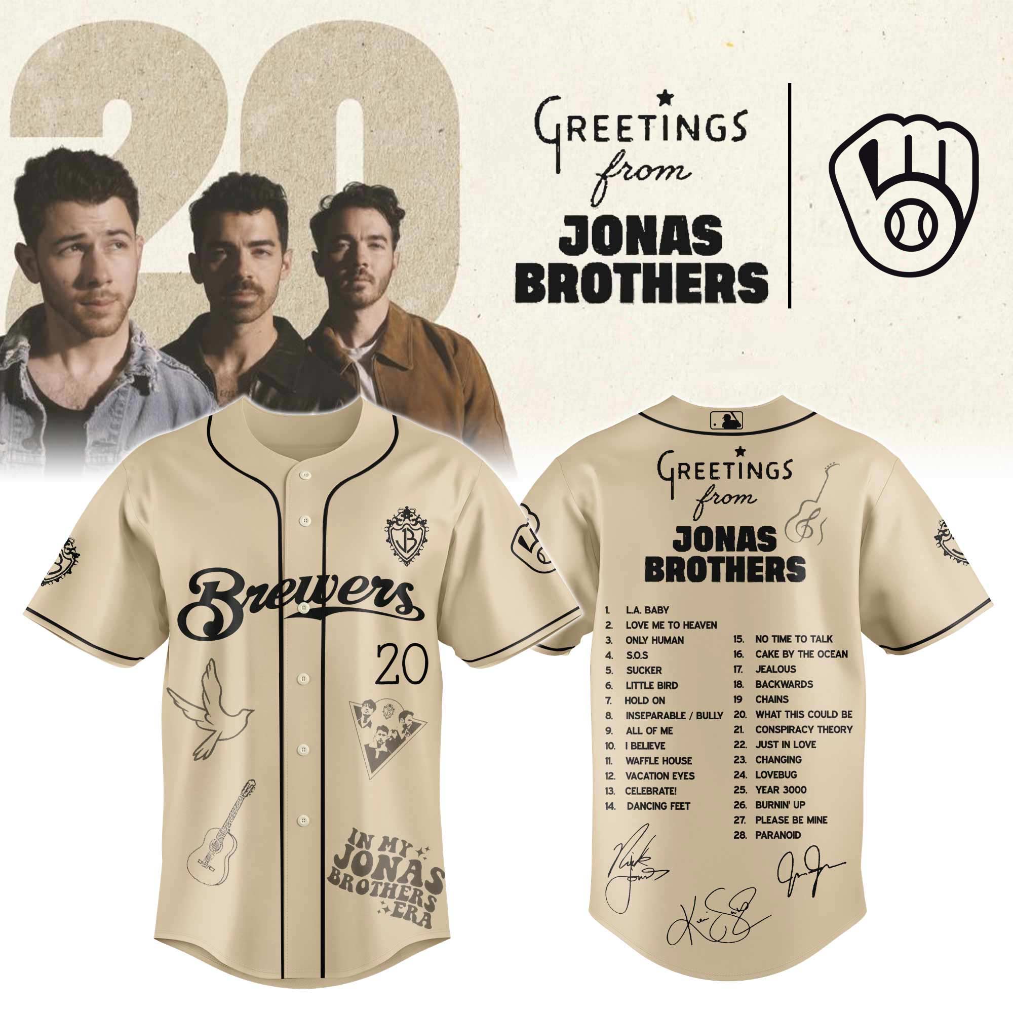 Jerseytrend Milwaukee Brewers MLB x Greetings From Jonas Brothers Personalized Baseball Jersey For Fans