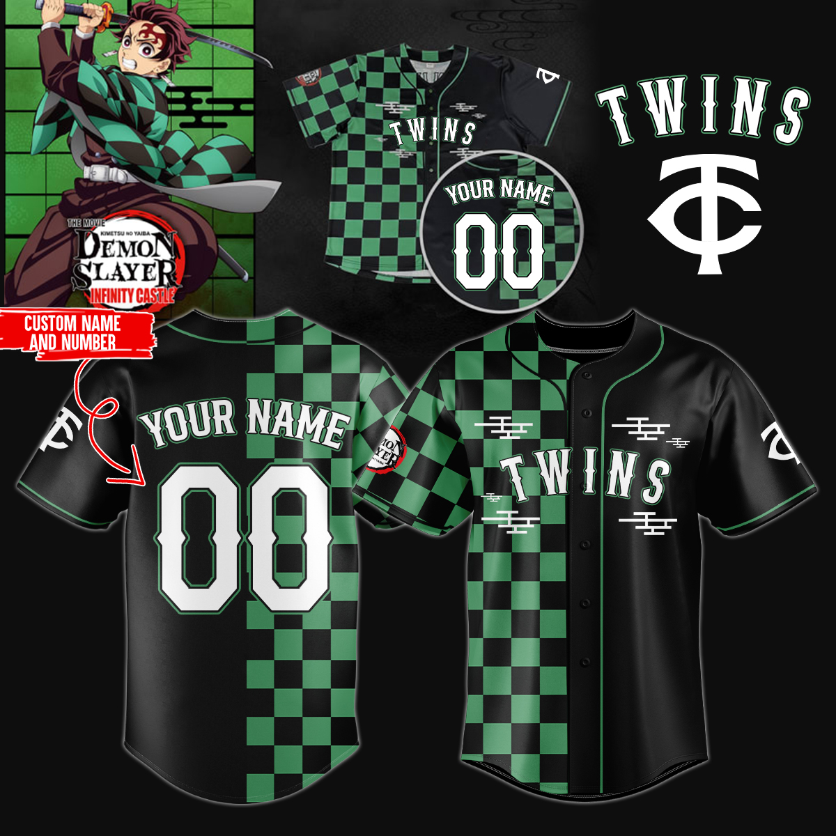 Mckenzieshoponline Minnesota Twins MLB x Demon Slayer Personalized Baseball Jersey For Fans