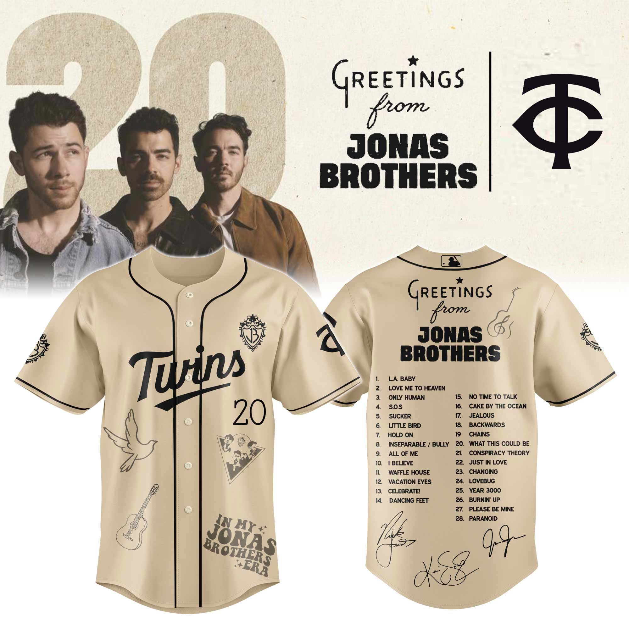 Jerseytrend Minnesota Twins MLB x Greetings From Jonas Brothers Personalized Baseball Jersey For Fans