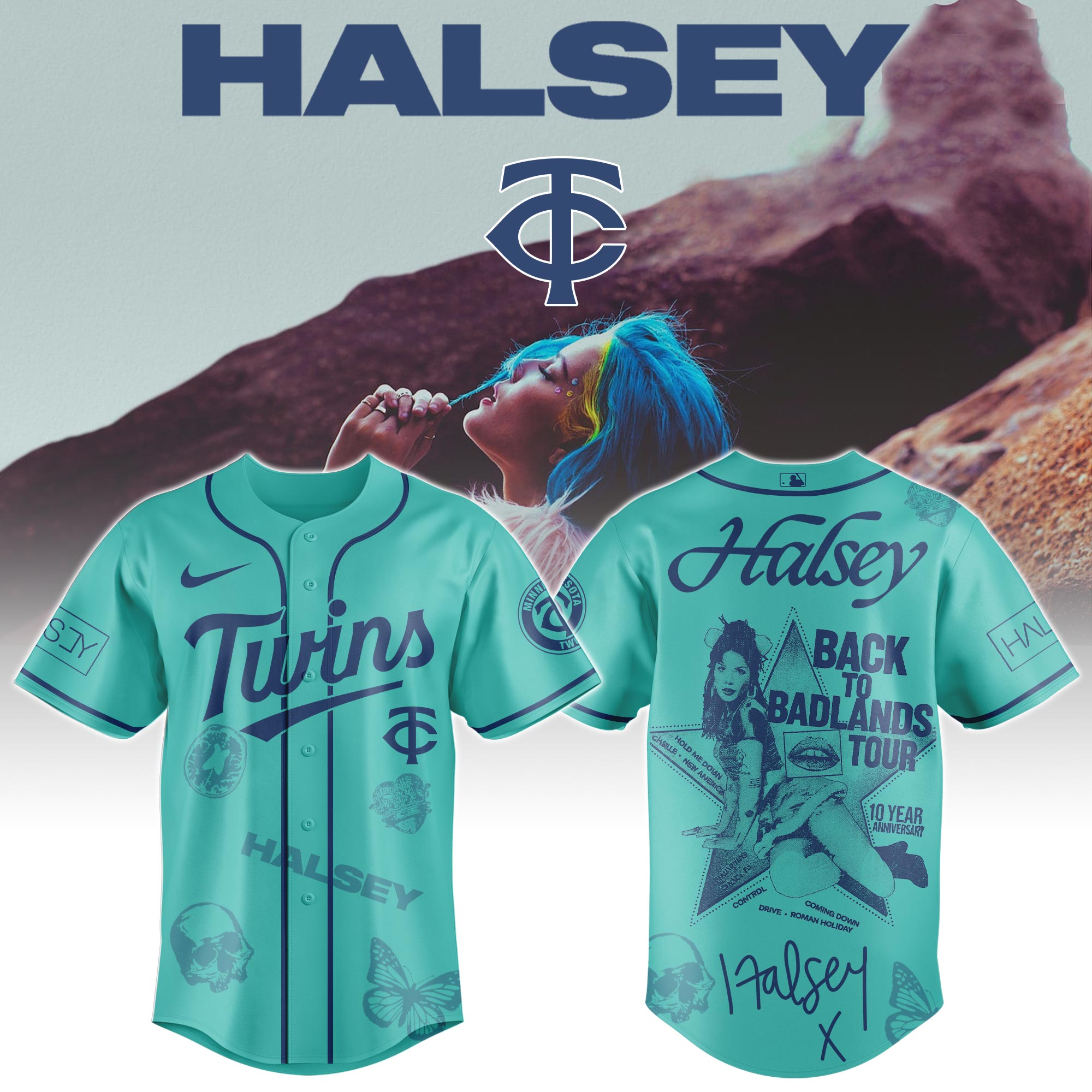 Mckenzieshoponline Minnesota Twins MLB x Halsey Back to Badlands Tour Personalized Baseball Jersey For Fans