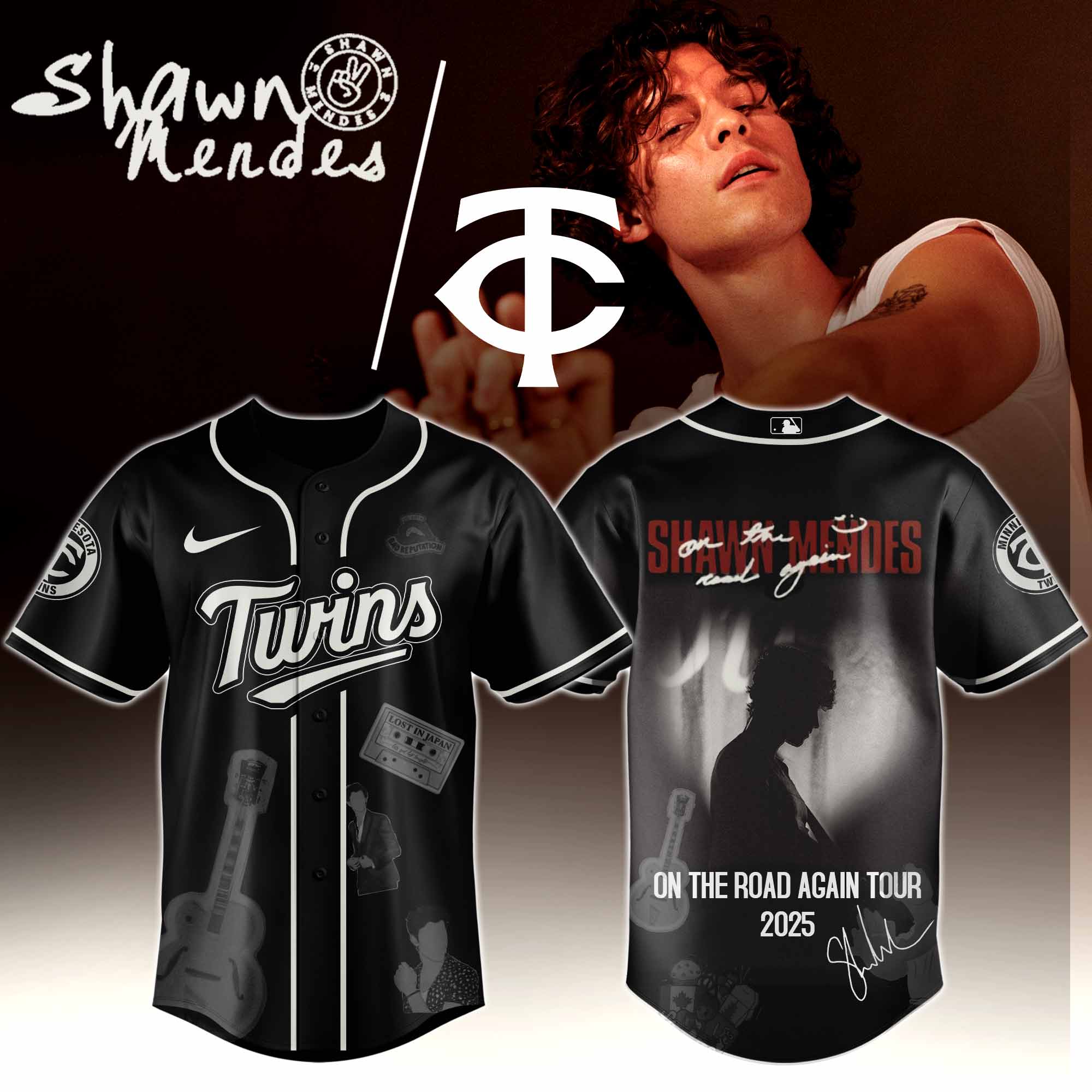 Jerseytrend Minnesota Twins MLB x Shawn Mendes On The Road Again Tour Personalized Baseball Jersey For Fans
