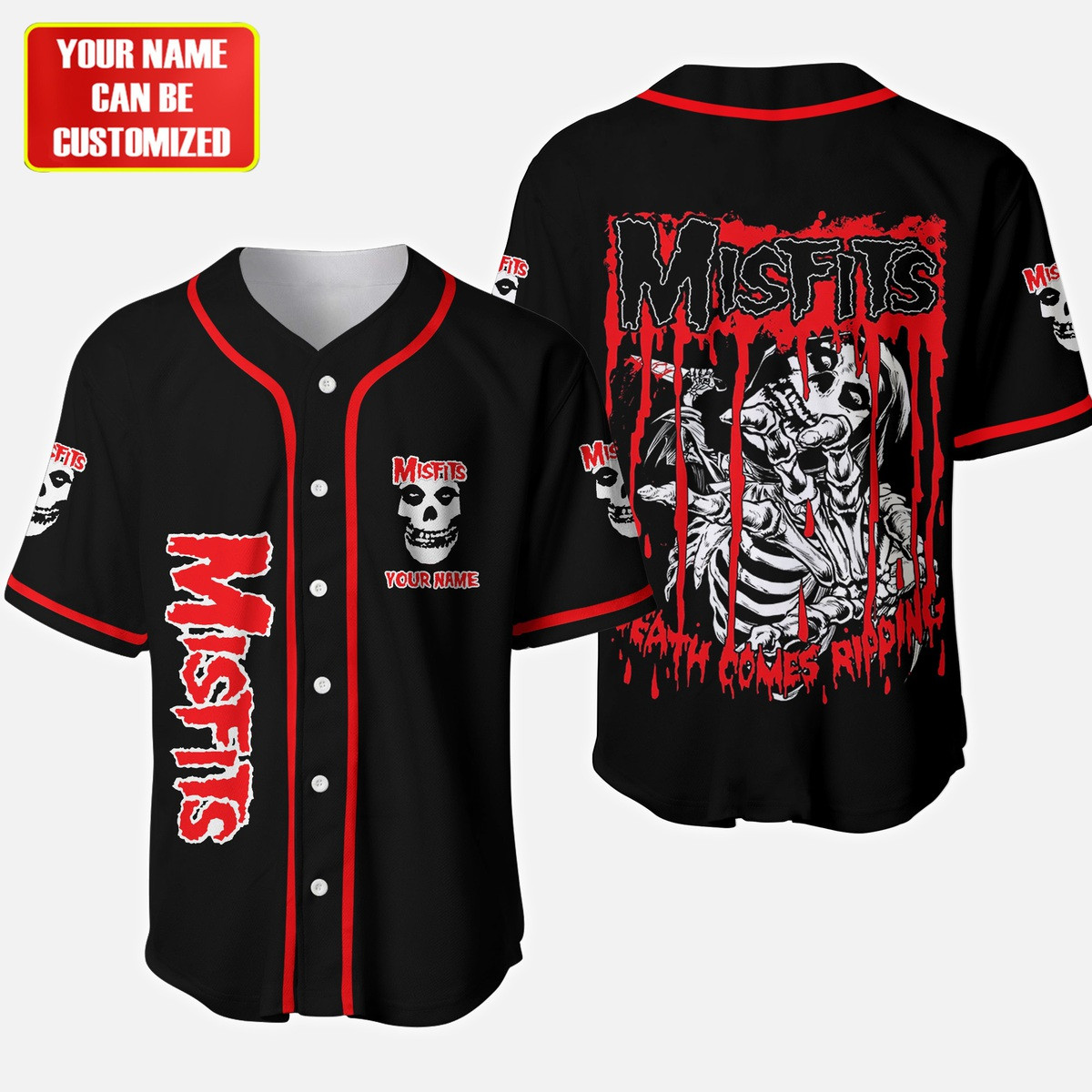 Jerseytrend Misfits Death Comes Ripping Personalized Baseball Jersey For Fans - Image 2