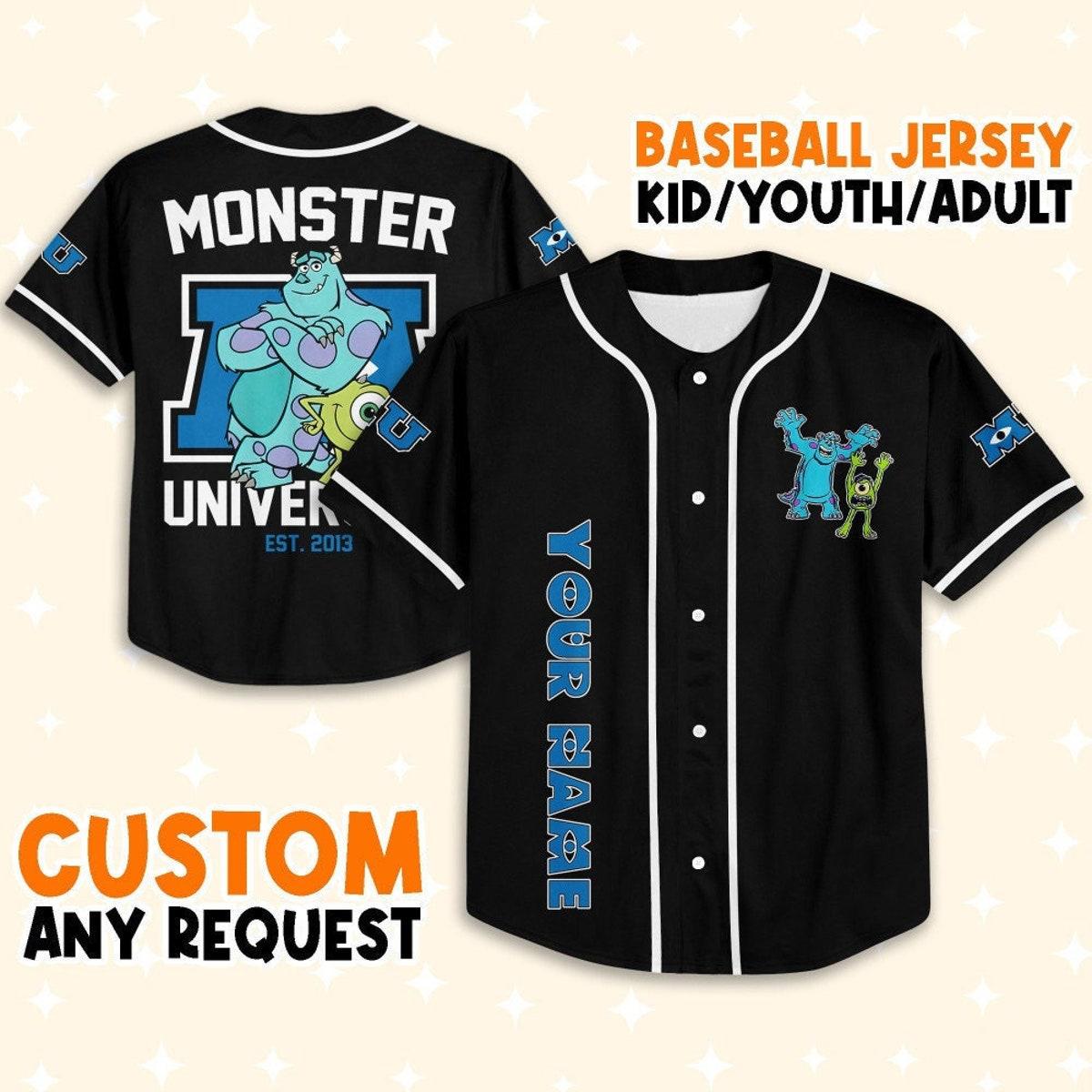 Mckenzieshoponline Monsters Inc Retro Monsters University Personalized Baseball Jersey For Fans