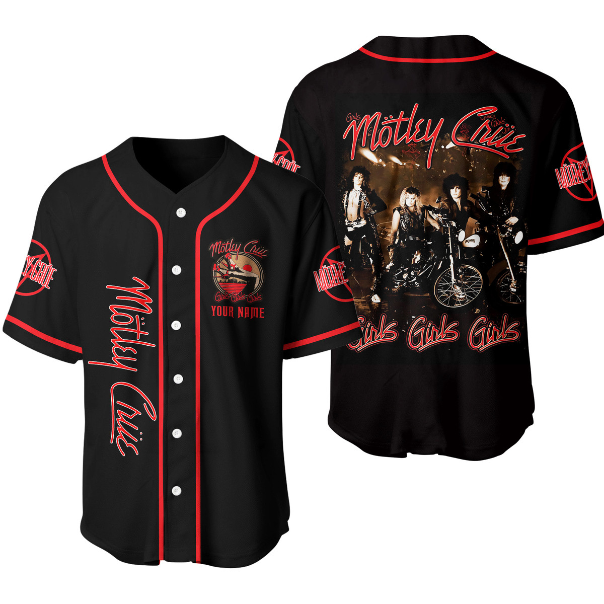 Jerseytrend Mötley Crüe Girls Girls Girls Personalized Baseball Jersey For Fans - Image 3