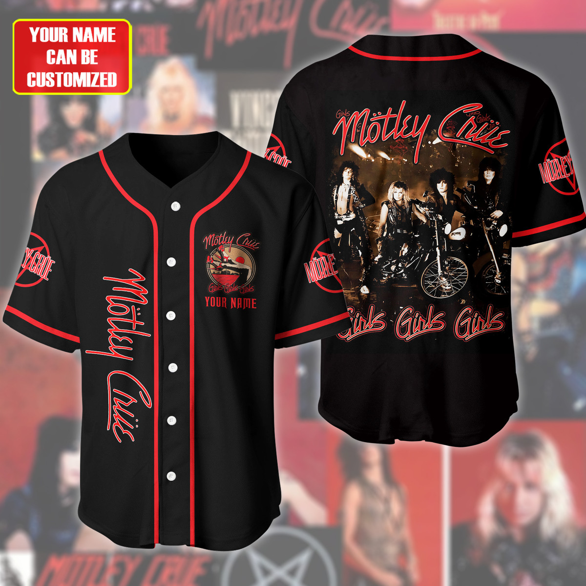 Jerseytrend Mötley Crüe Girls Girls Girls Personalized Baseball Jersey For Fans - Image 2