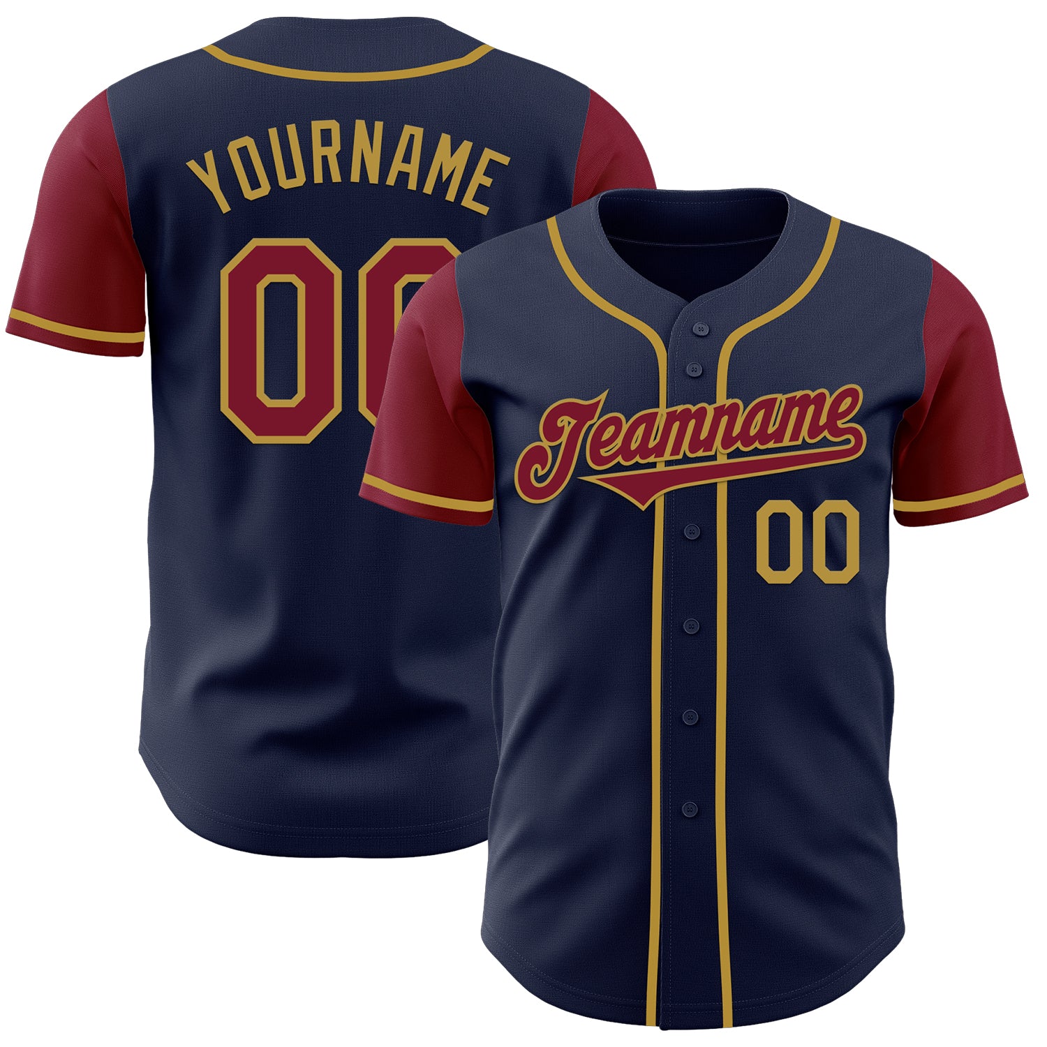 Jerseytrend Navy Crimson Old Gold Two Tone Personalized Baseball Jersey For Fans