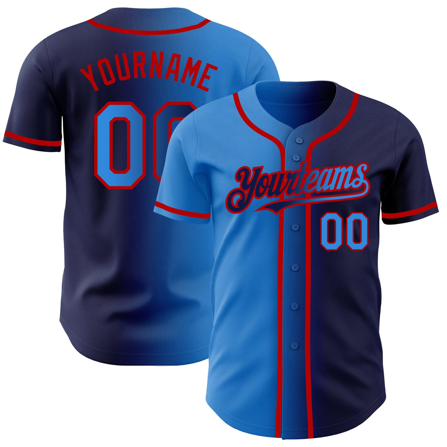 Jerseytrend Navy Electric Blue Red Gradient Fashion Personalized Baseball Jersey For Fans
