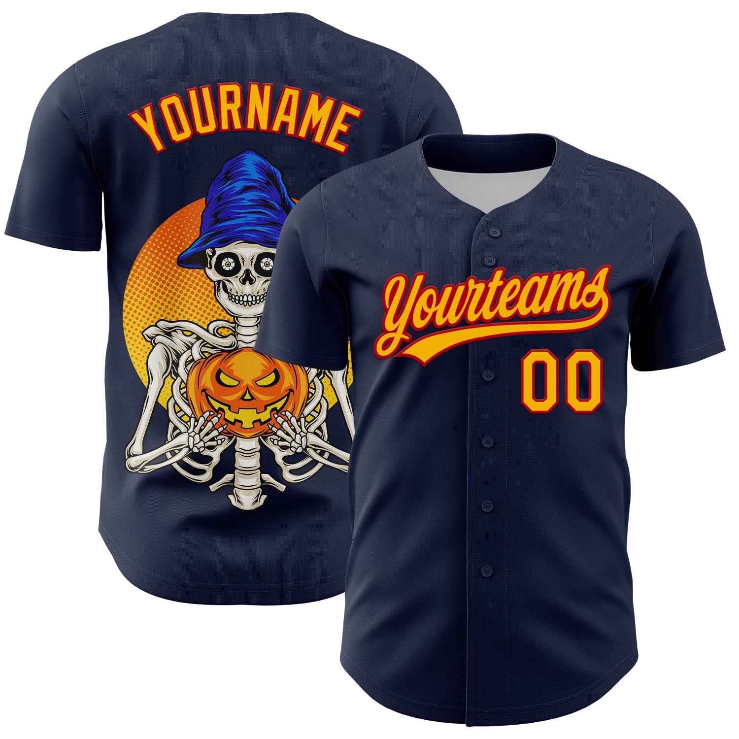 Mckenzieshoponline Navy Gold Red 3D Halloween Personalized Baseball Jersey For Fans