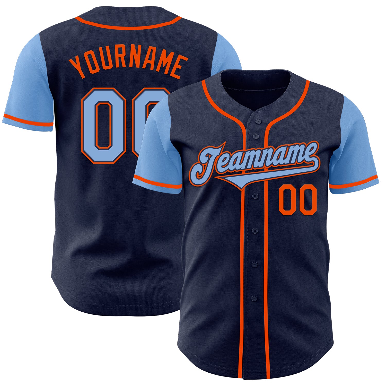 Jerseytrend Navy Light Blue Orange Two Tone Personalized Baseball Jersey For Fans
