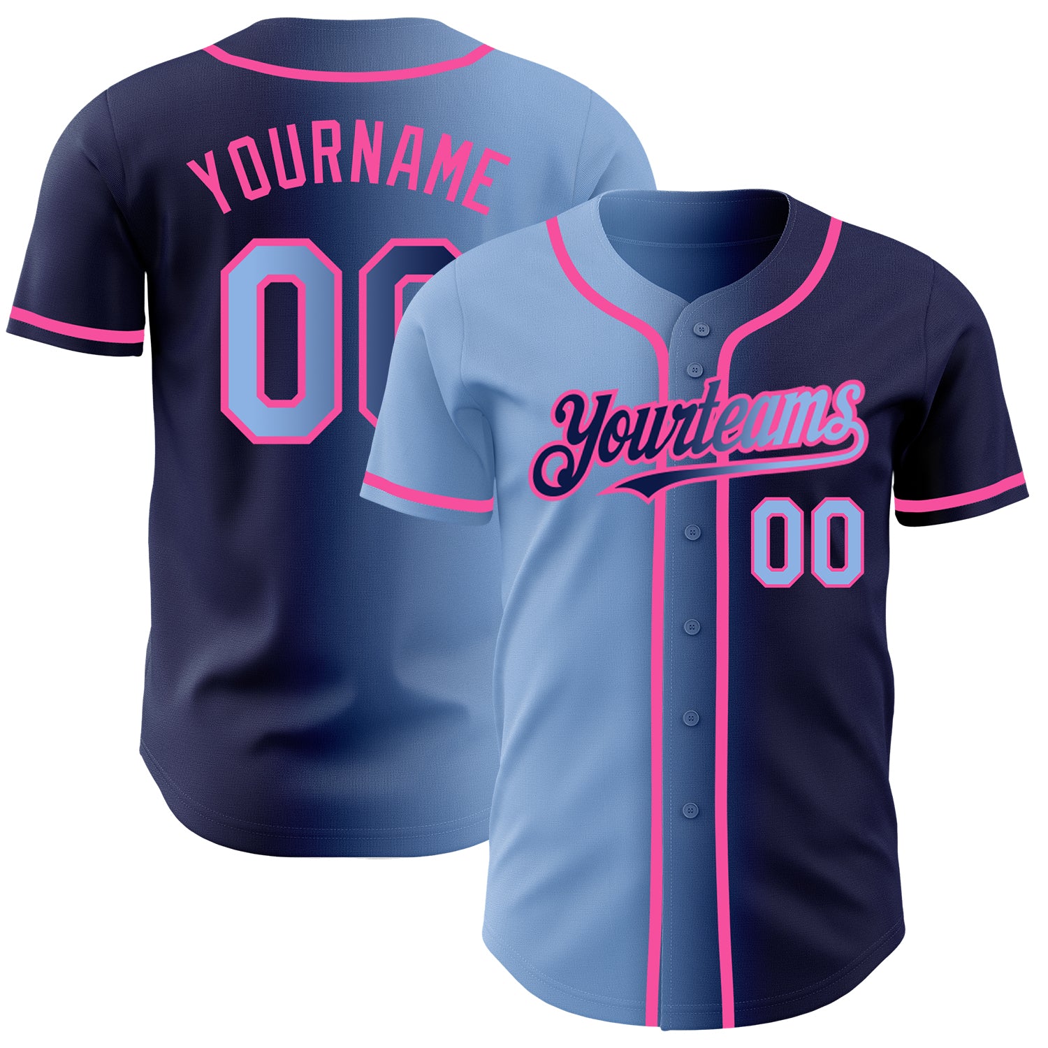 Jerseytrend Navy Light Blue Pink Gradient Fashion Personalized Baseball Jersey For Fans