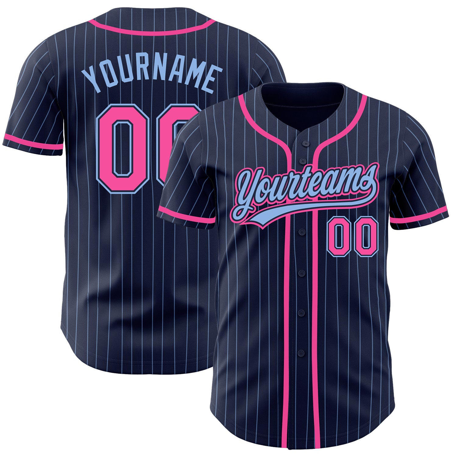 Jerseytrend Navy Light Blue Pinstripe Pink Personalized Baseball Jersey For Fans