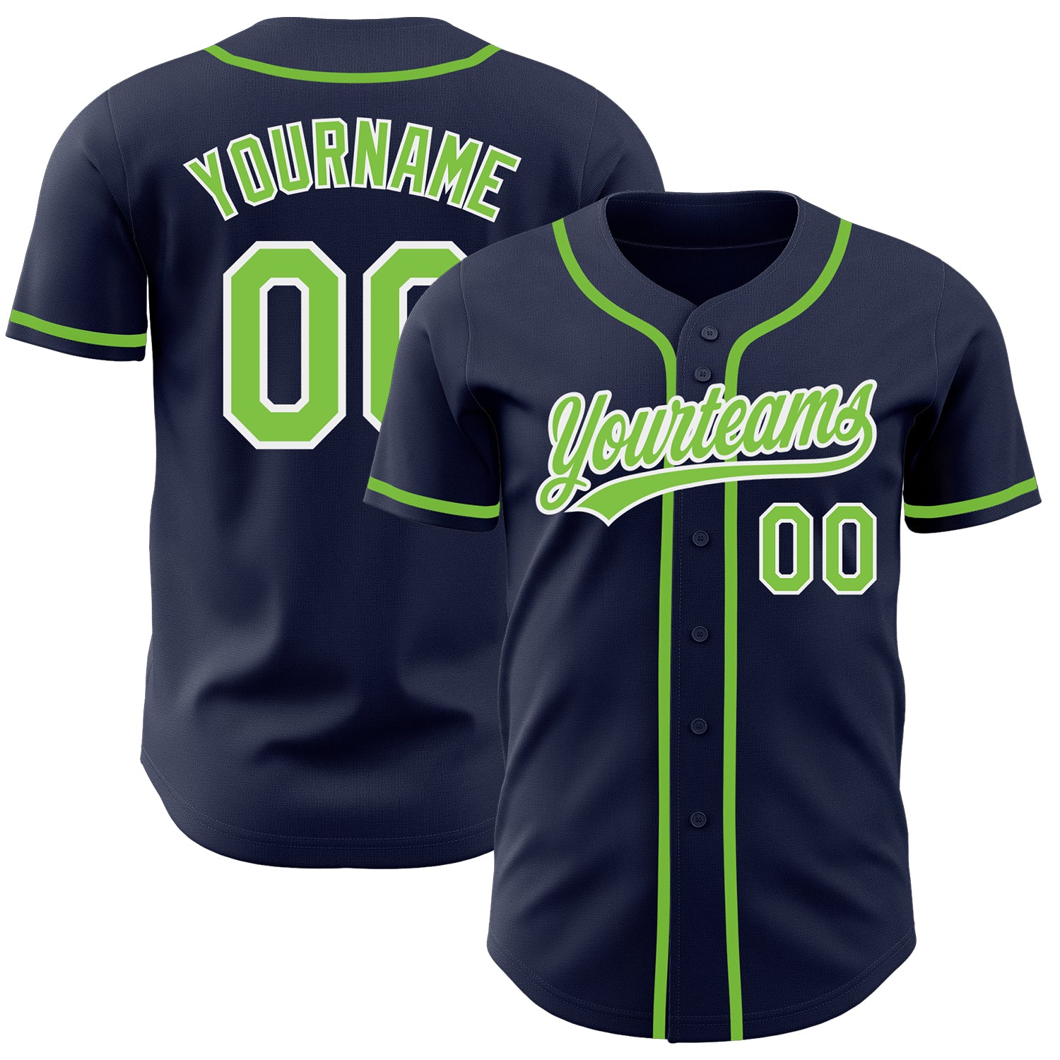 Jerseytrend Navy Neon Green White Personalized Baseball Jersey For Fans