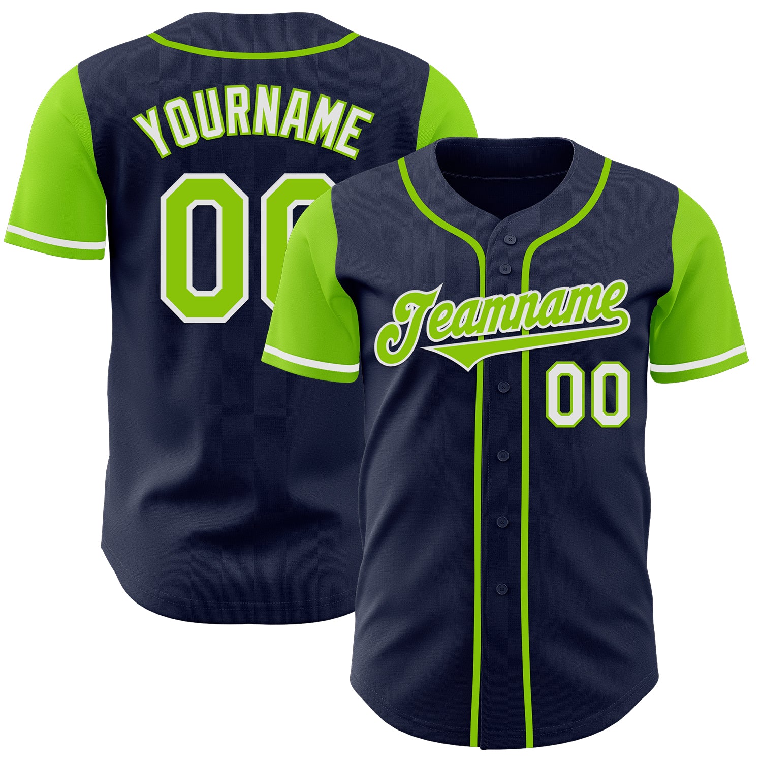 Jerseytrend Navy Neon Green White Two Tone Personalized Baseball Jersey For Fans