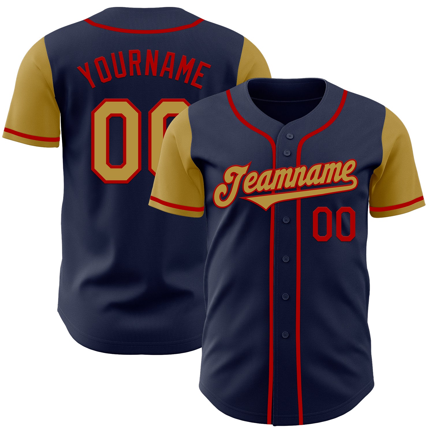 Jerseytrend Navy Old Gold Red Two Tone Personalized Baseball Jersey For Fans