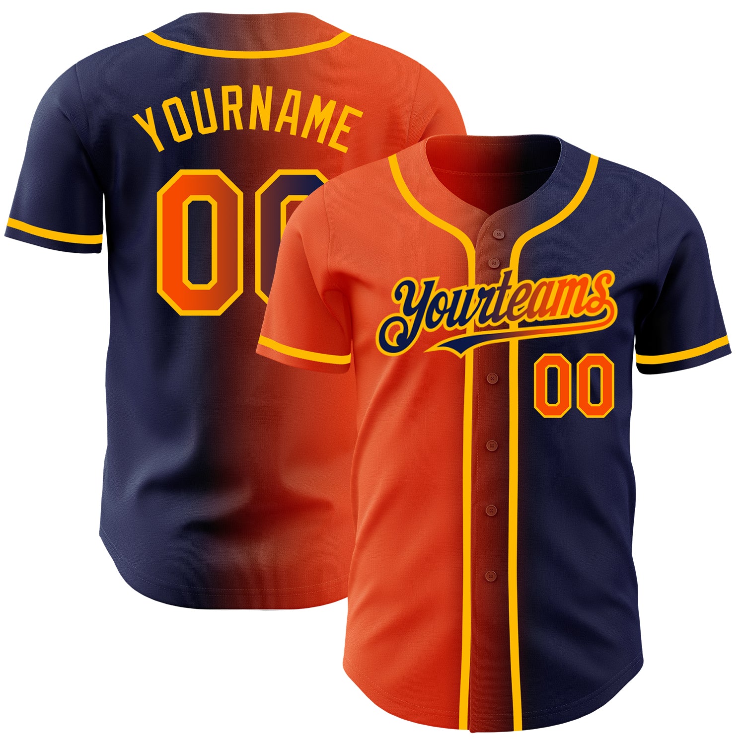 Jerseytrend Navy Orange Gold Gradient Fashion Personalized Baseball Jersey For Fans