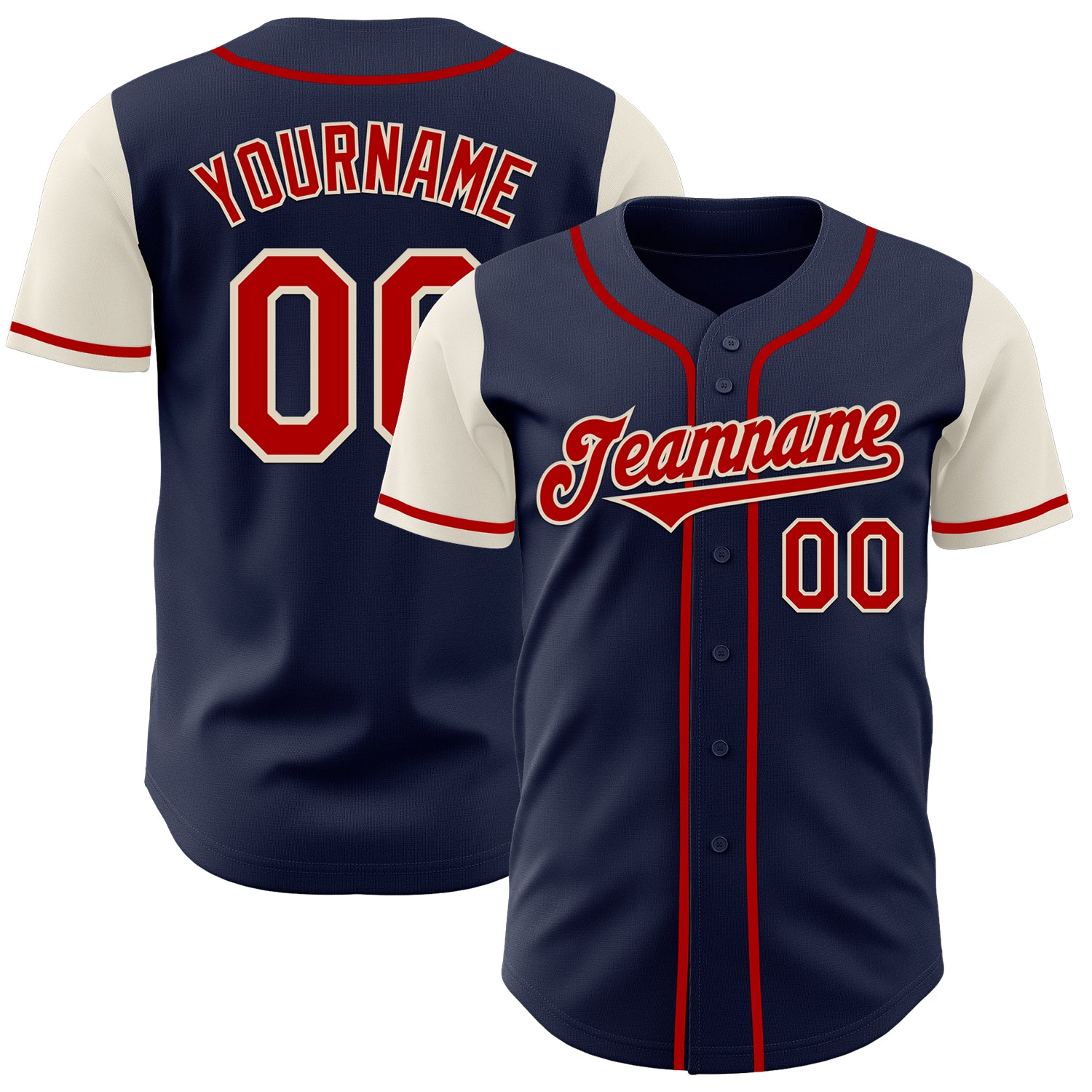 Jerseytrend Navy Red Cream Two Tone Personalized Baseball Jersey For Fans
