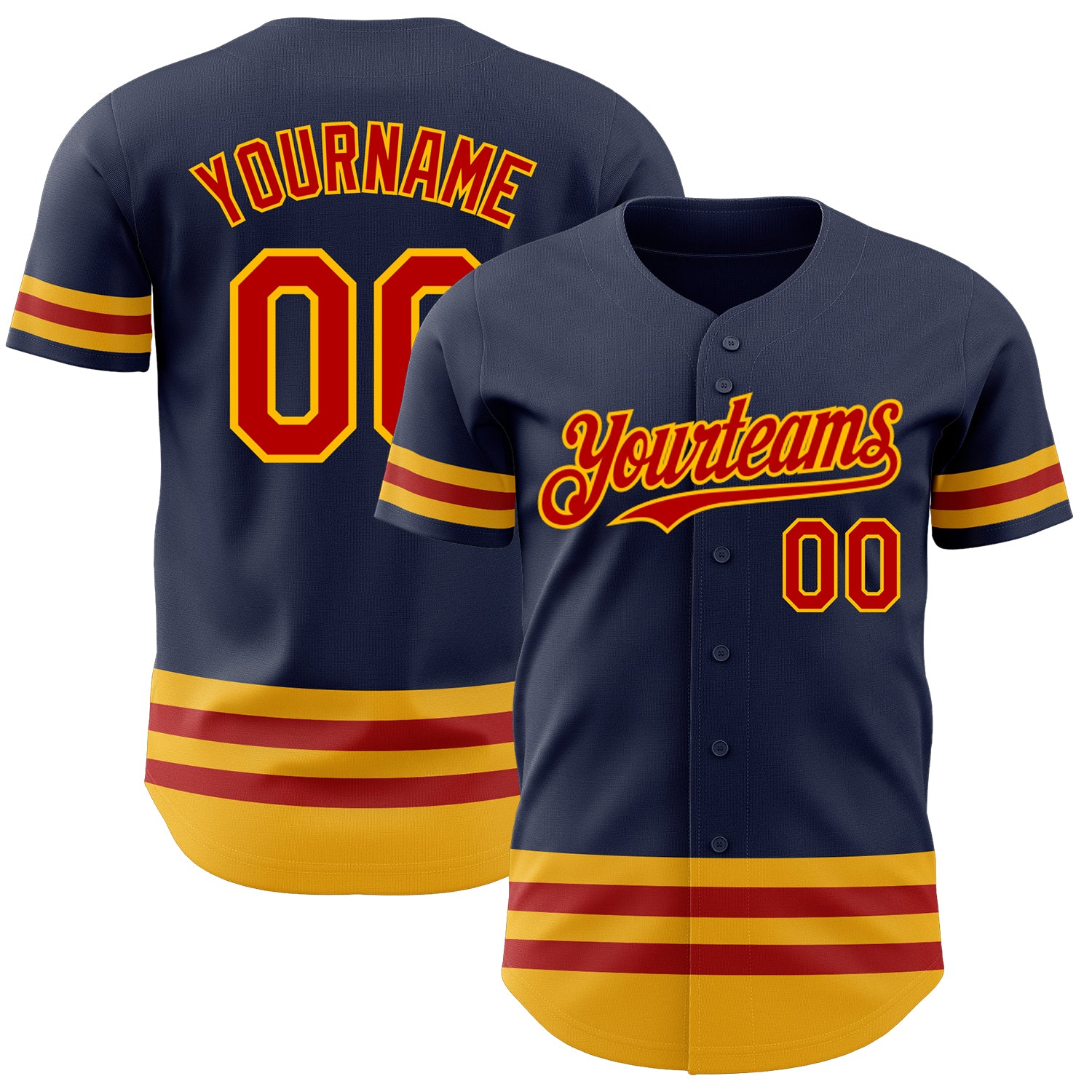 Jerseytrend Navy Red Gold Line Personalized Baseball Jersey For Fans