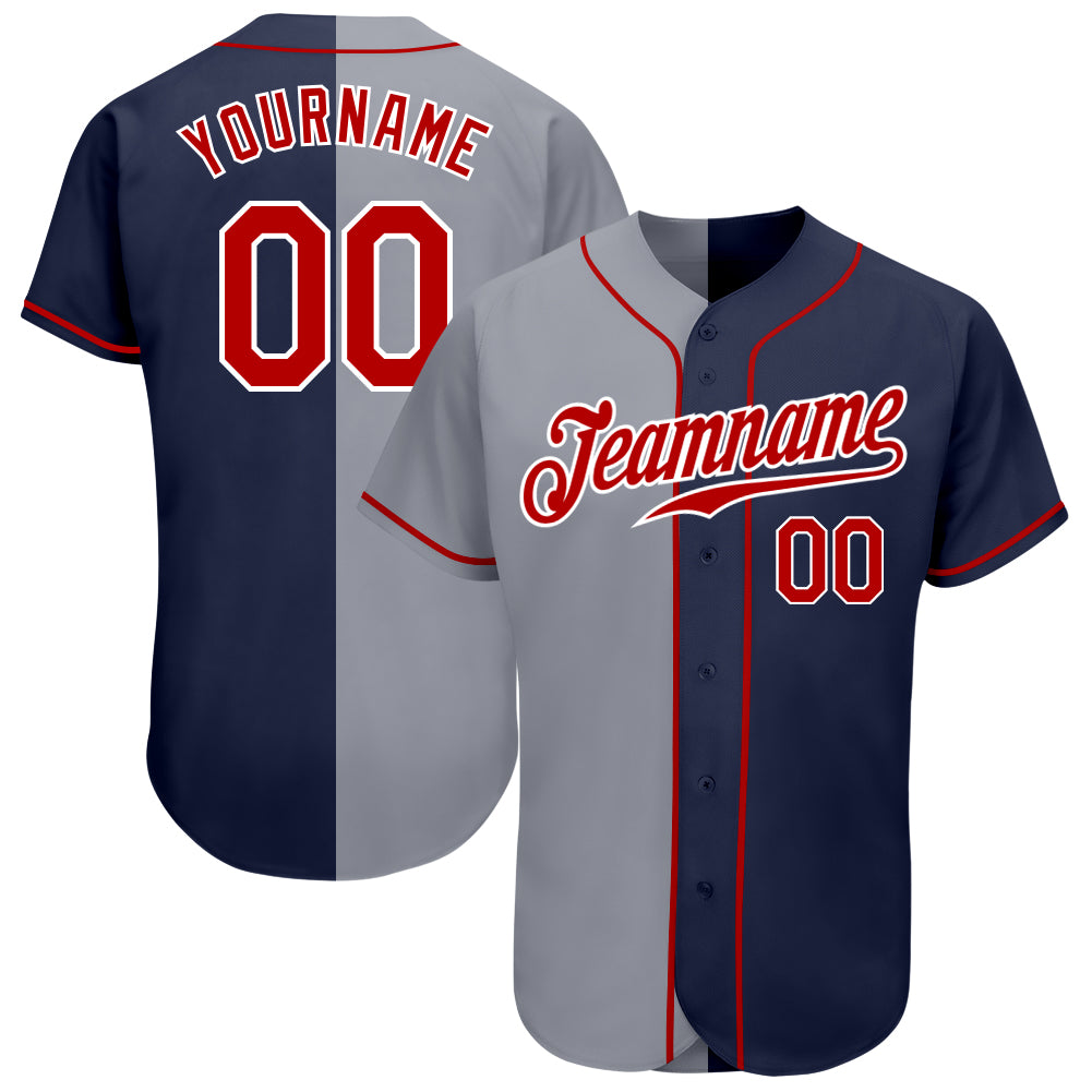 Jerseytrend Navy Red Gray Split Fashion Personalized Baseball Jersey For Fans