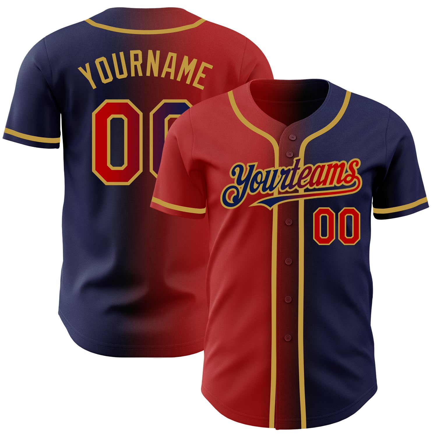 Jerseytrend Navy Red Old Gold Gradient Fashion Personalized Baseball Jersey For Fans