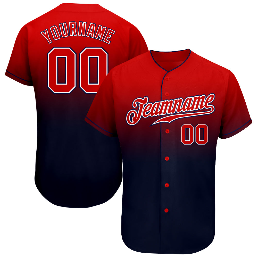 Jerseytrend Navy Red White Fade Fashion Personalized Baseball Jersey For Fans
