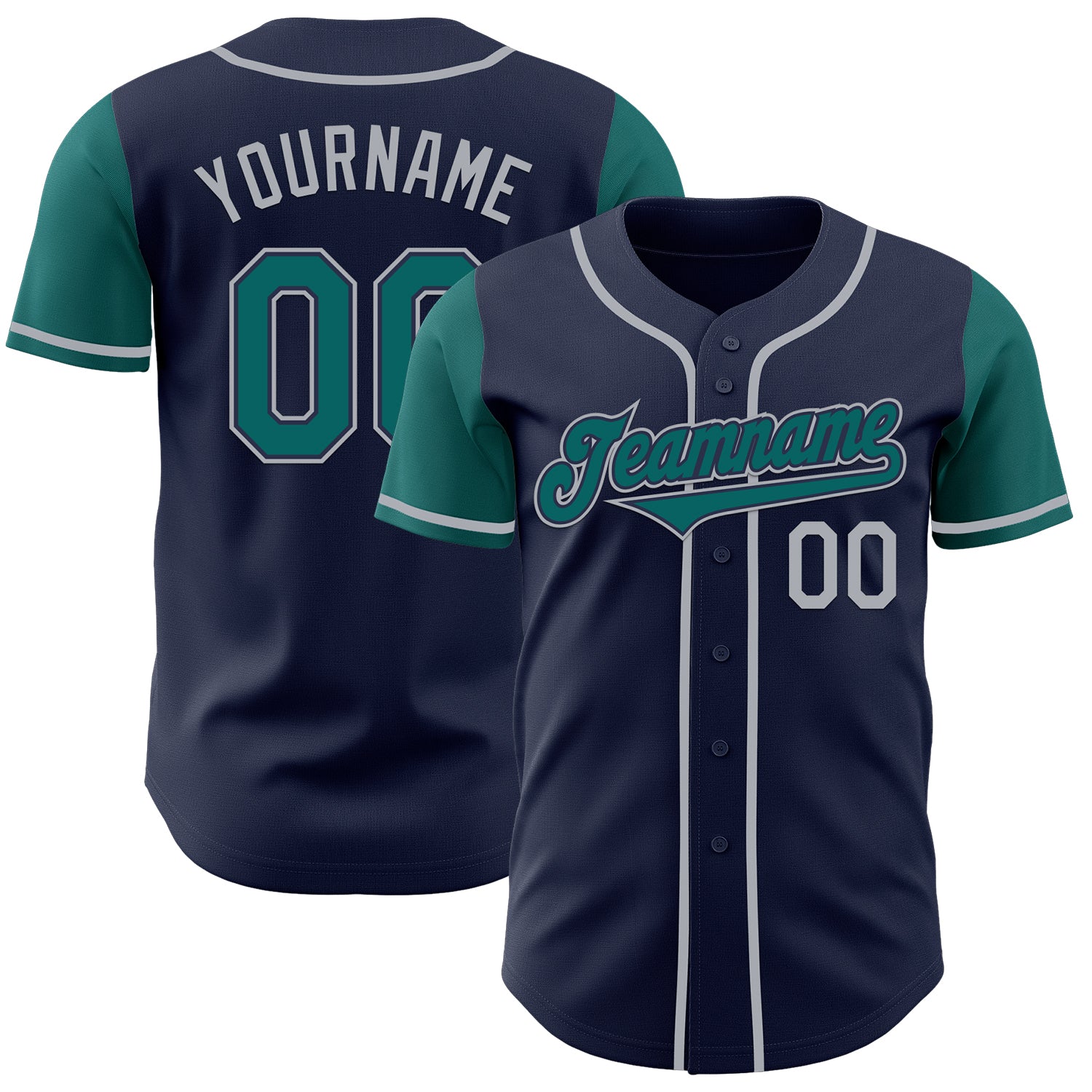 Jerseytrend Navy Teal Gray Two Tone Personalized Baseball Jersey For Fans